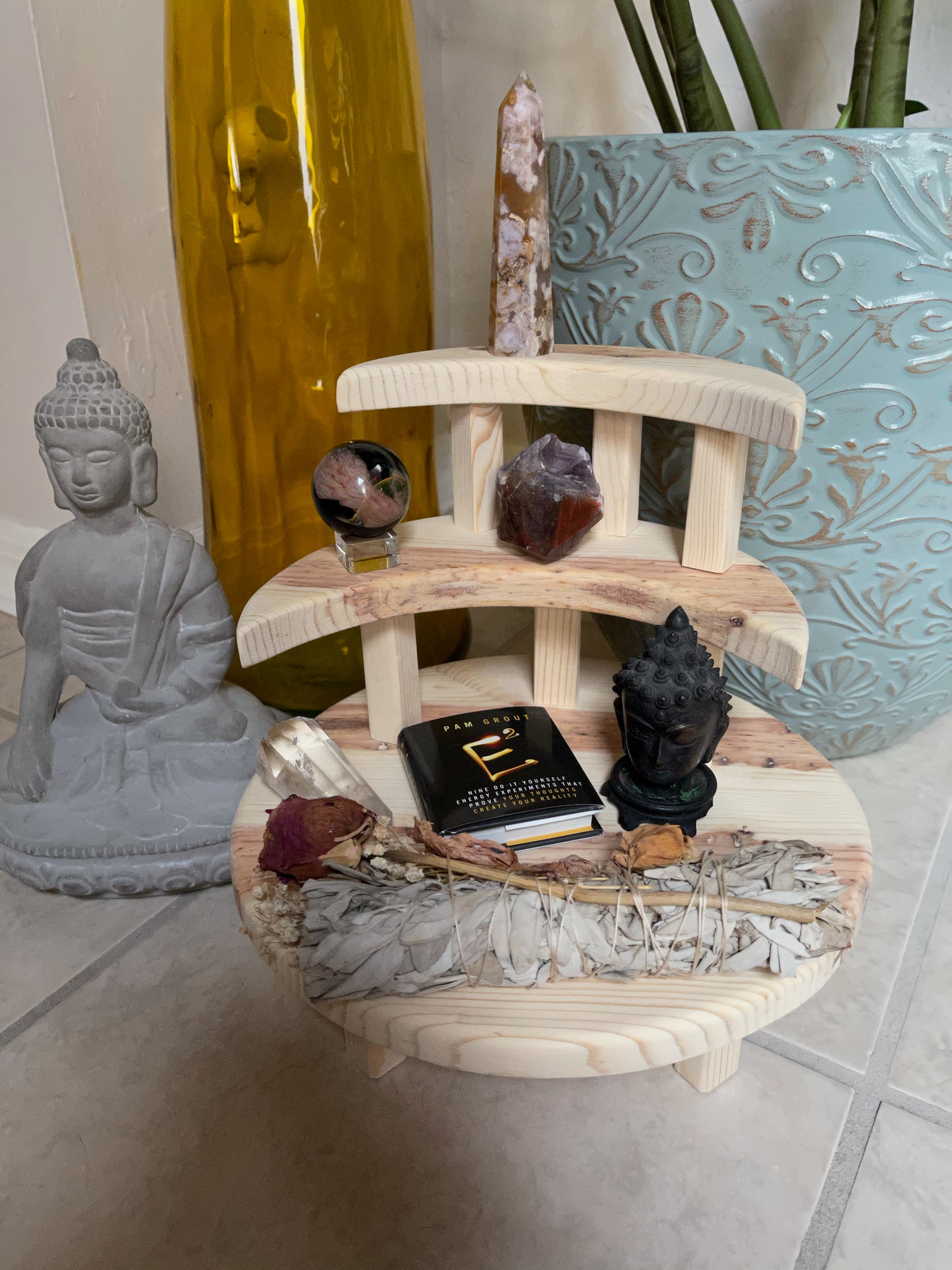 Crescent Moon Meditation Set, Highly Figured Pine, Home Decor