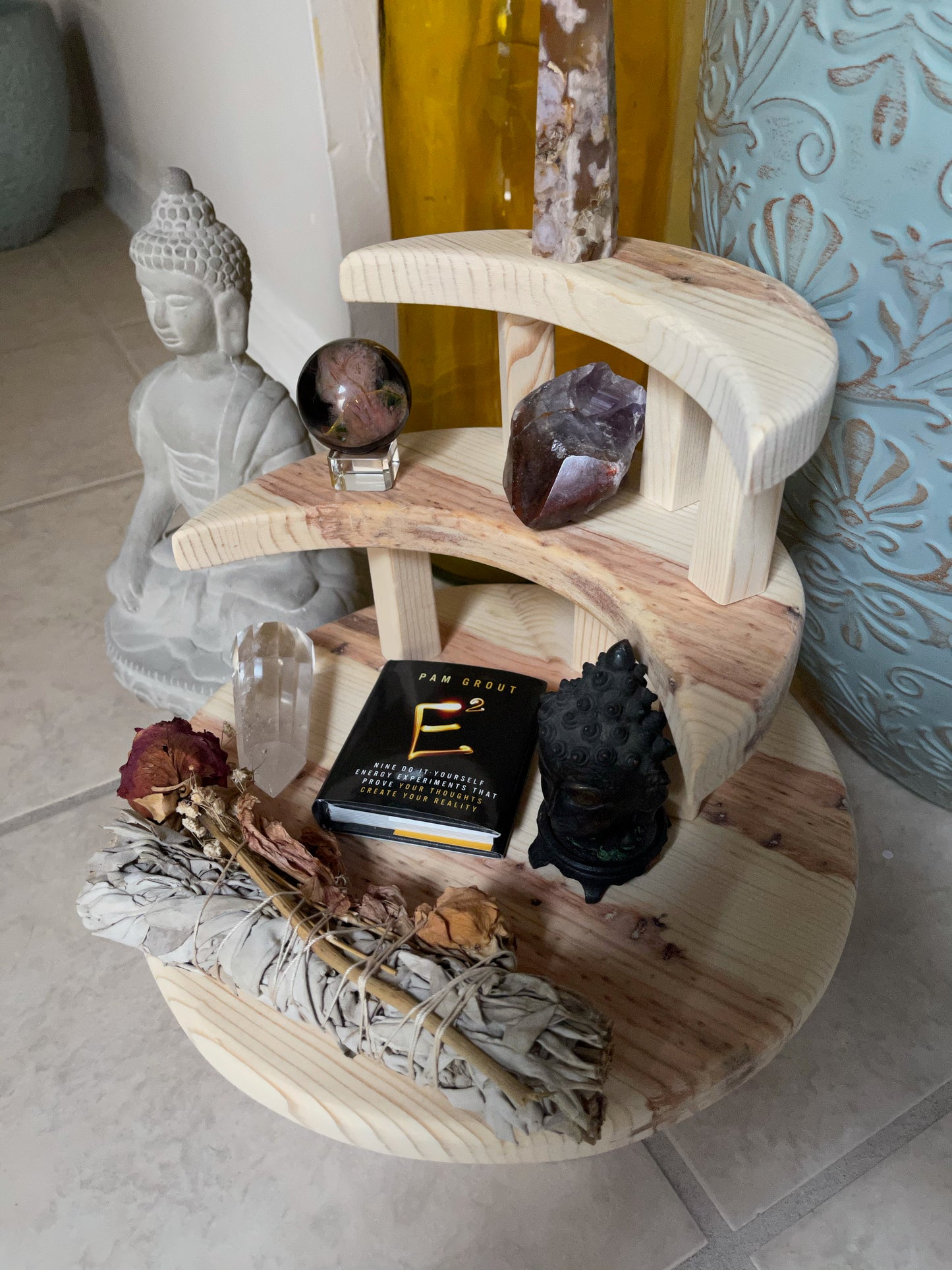 Crescent Moon Meditation Set, Highly Figured Pine, Home Decor