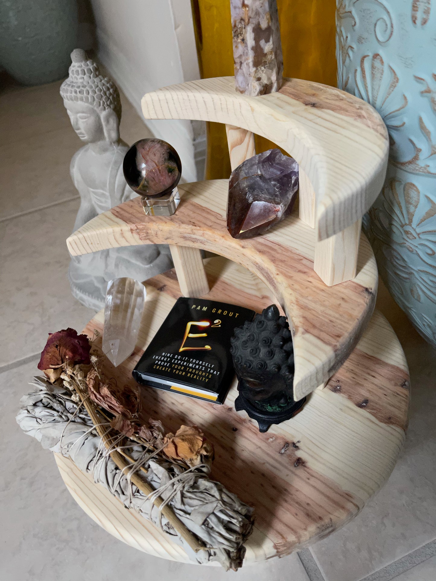 Crescent Moon Meditation Set, Highly Figured Pine, Home Decor