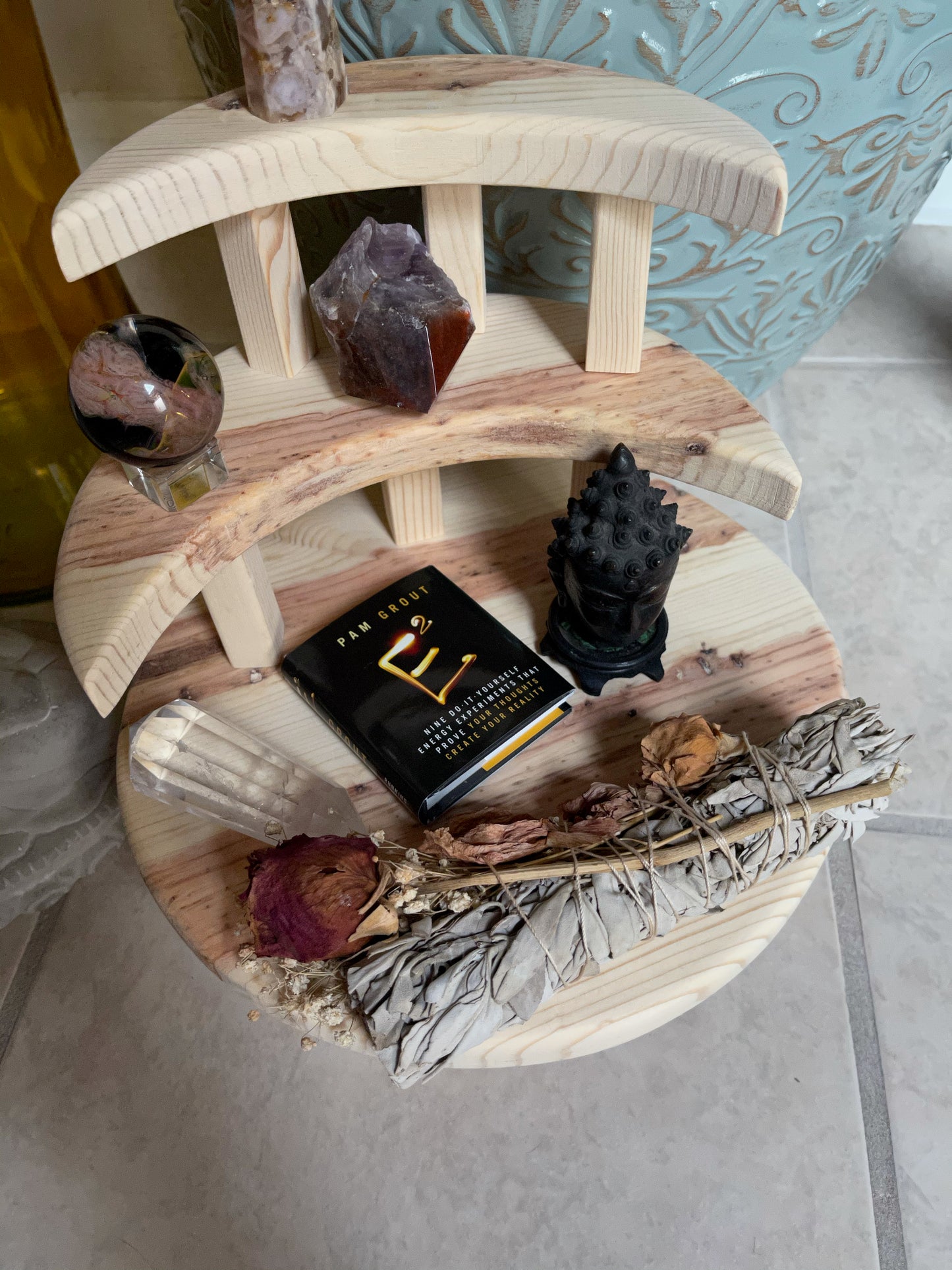 Crescent Moon Meditation Set, Highly Figured Pine, Home Decor