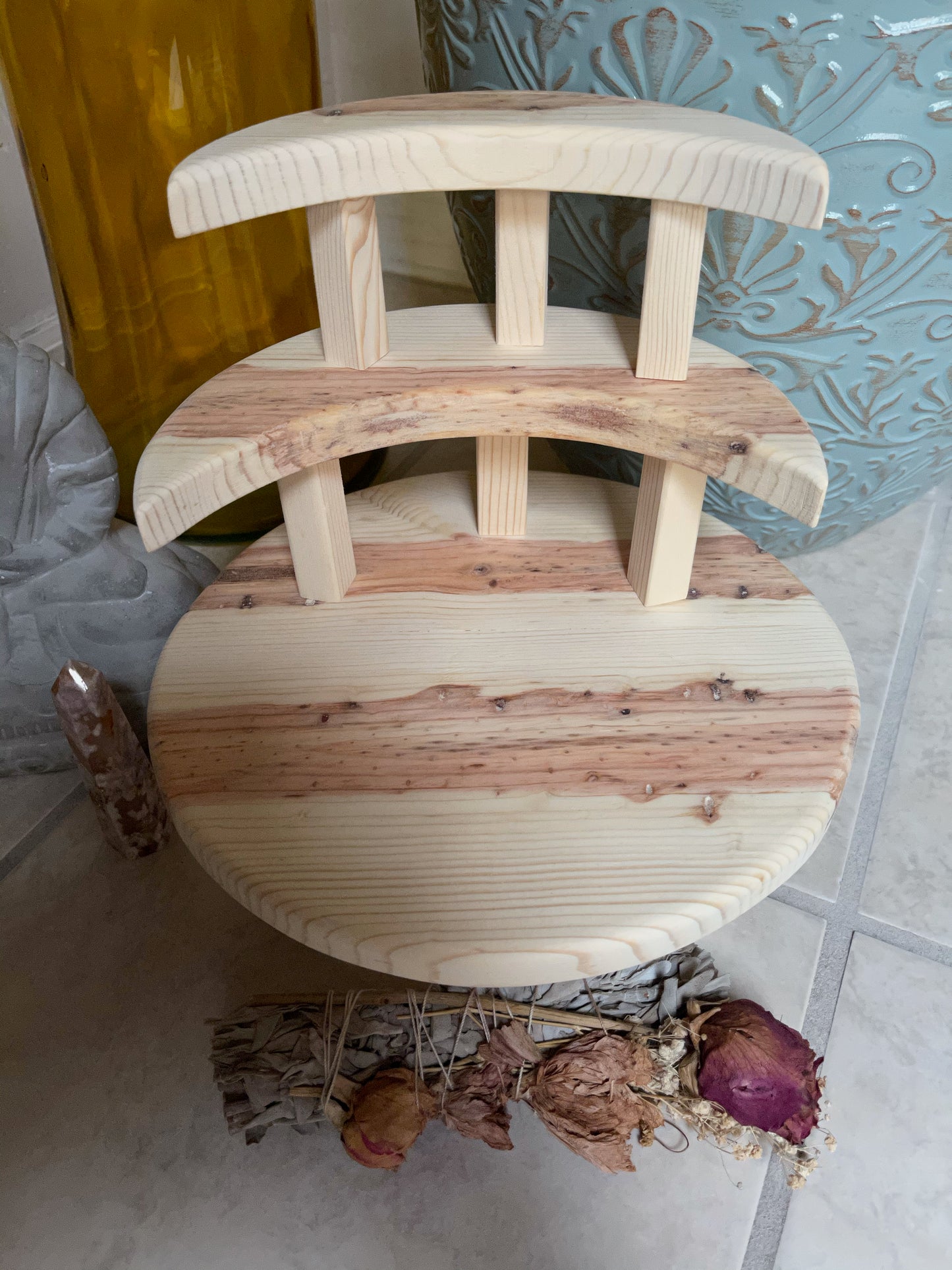 Crescent Moon Meditation Set, Highly Figured Pine, Home Decor