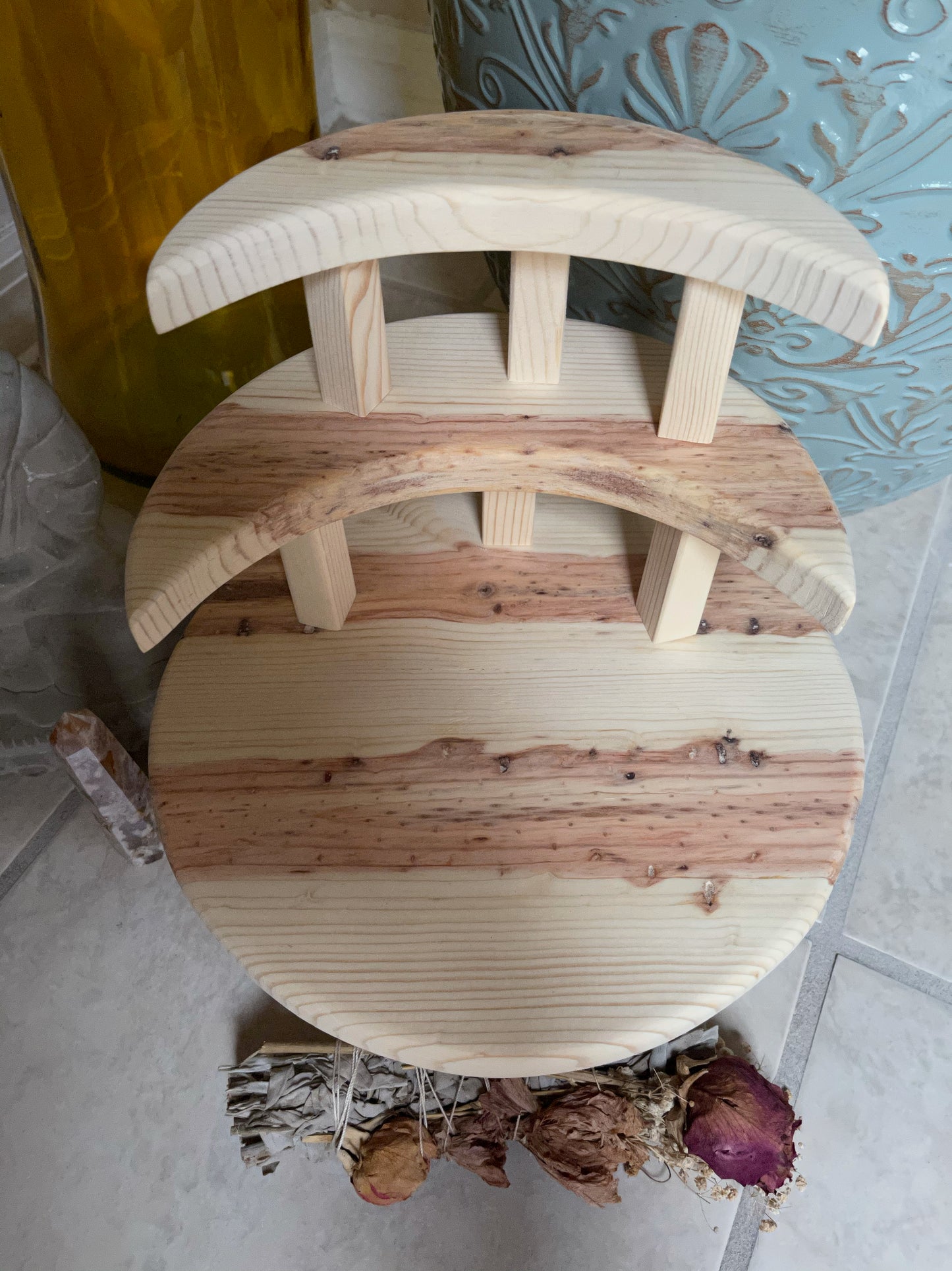 Crescent Moon Meditation Set, Highly Figured Pine, Home Decor