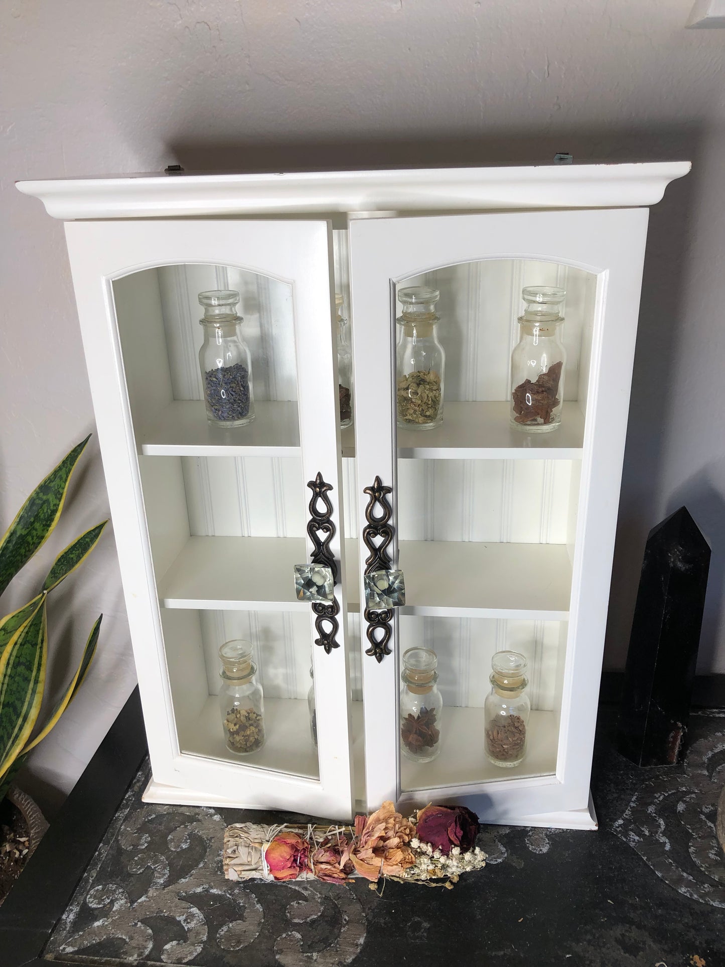 Kitchen Witch Cabinet with Eight Vintage Herb Jars, Lovecycled