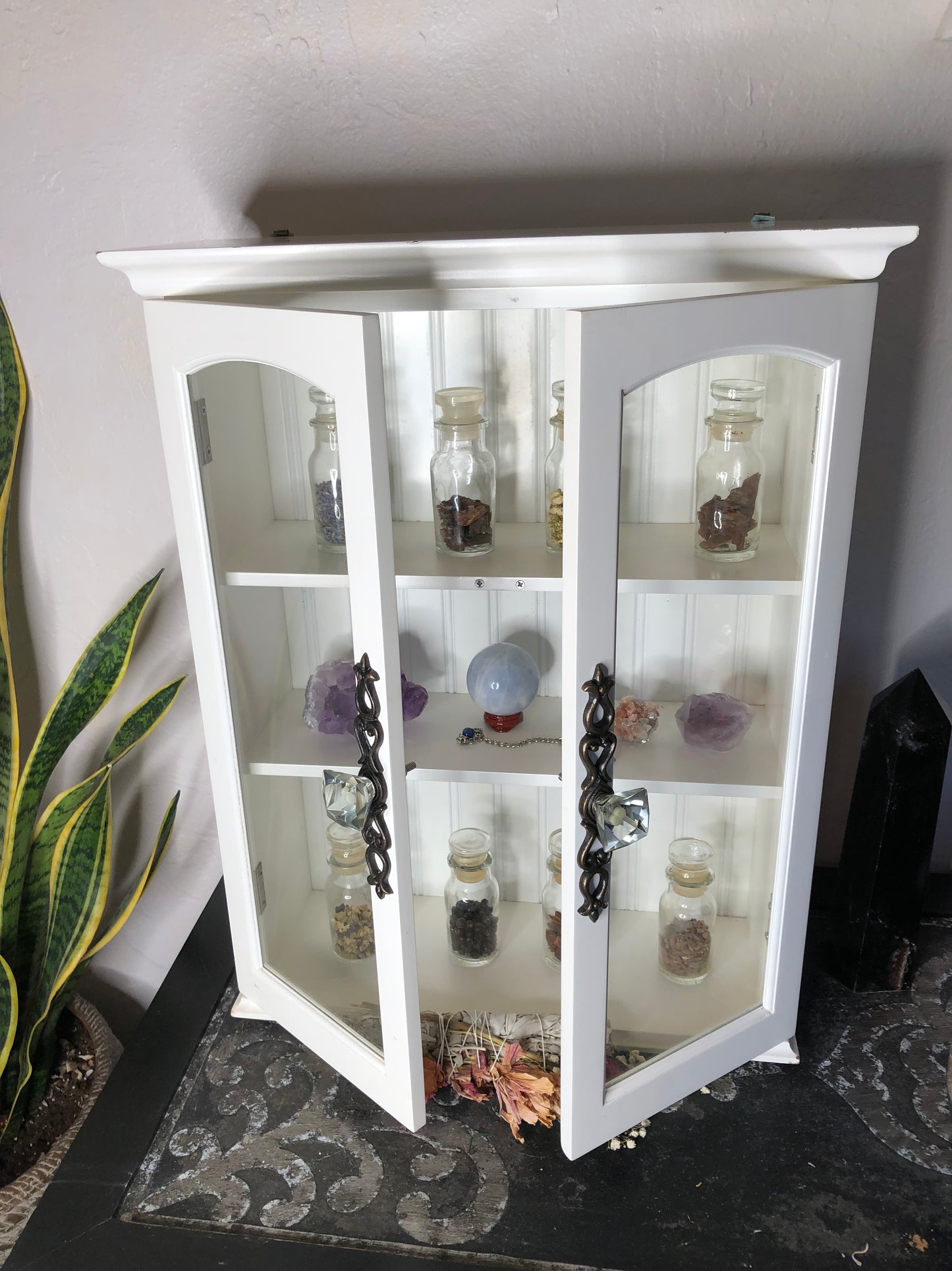Kitchen Witch Cabinet with Eight Vintage Herb Jars, Lovecycled
