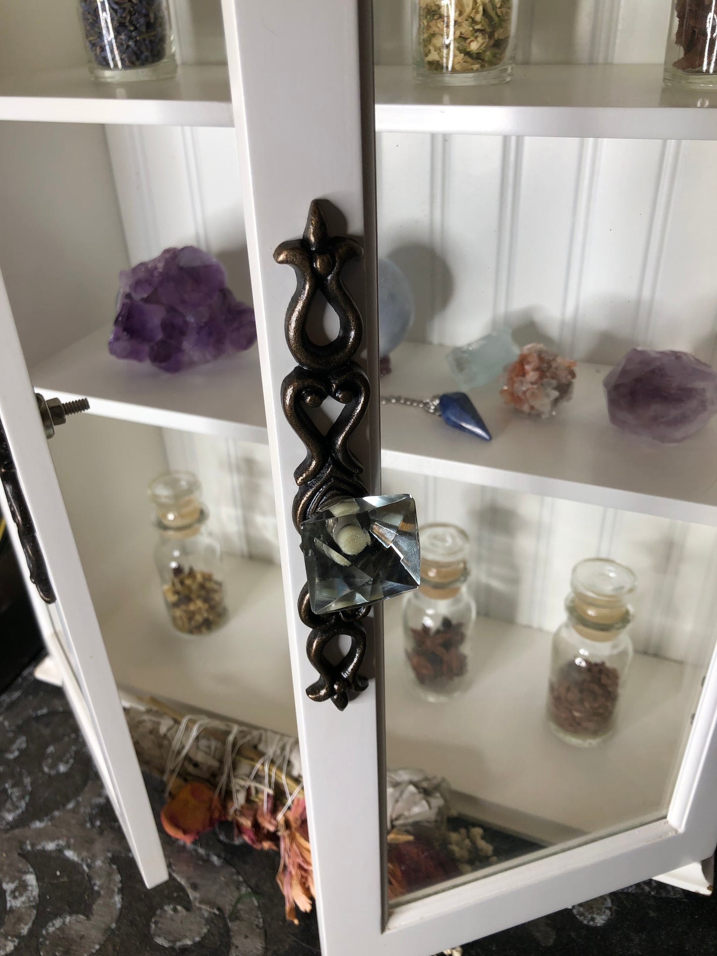 Kitchen Witch Cabinet with Eight Vintage Herb Jars, Lovecycled