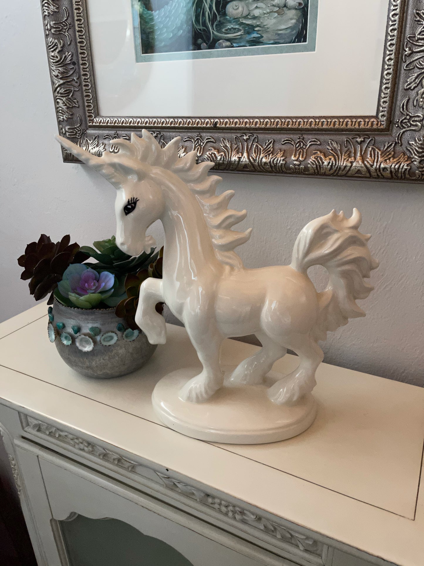 Fabulous Vintage Ceramic Standing Unicorn, Old World Vintage