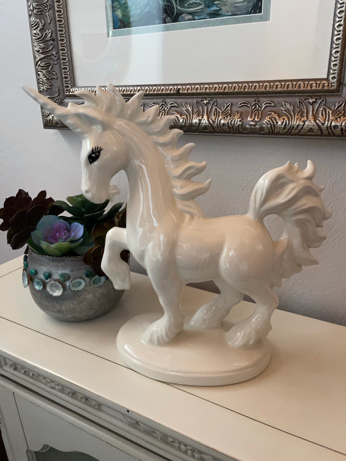 Fabulous Vintage Ceramic Standing Unicorn, Old World Vintage