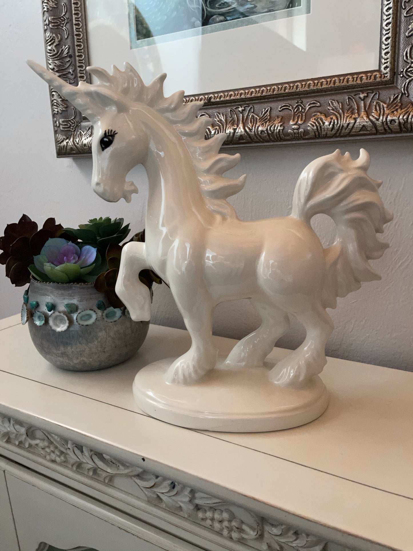 Fabulous Vintage Ceramic Standing Unicorn, Old World Vintage