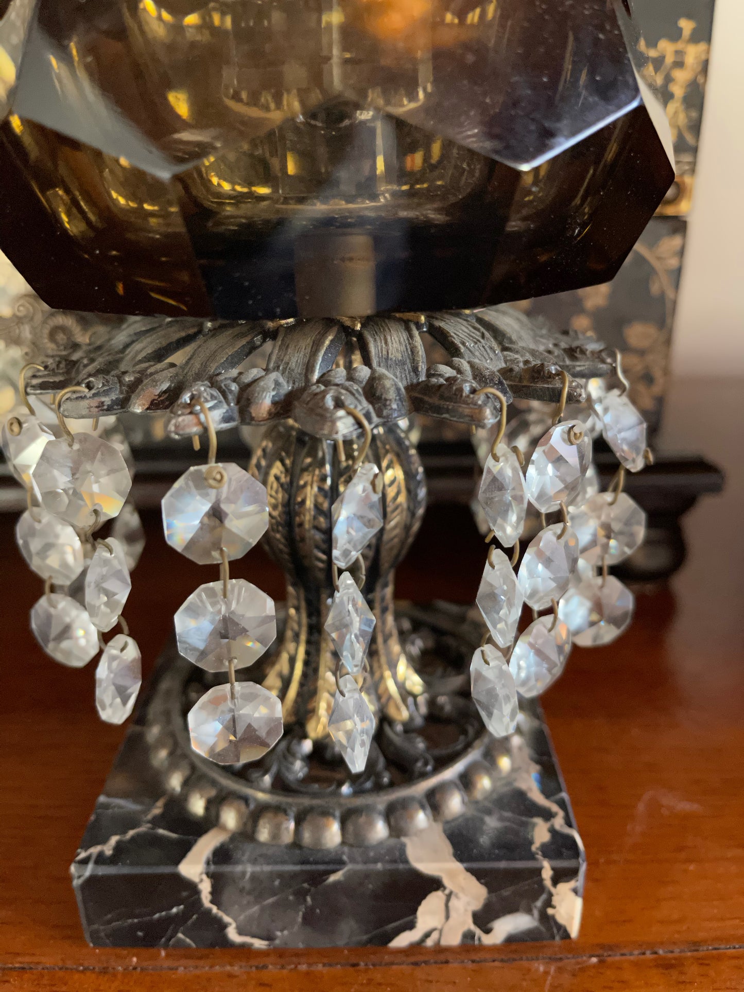 Stunning Hollywood Regency Smoked Glass Crystal and Marble Ashtray, Old World Vintage