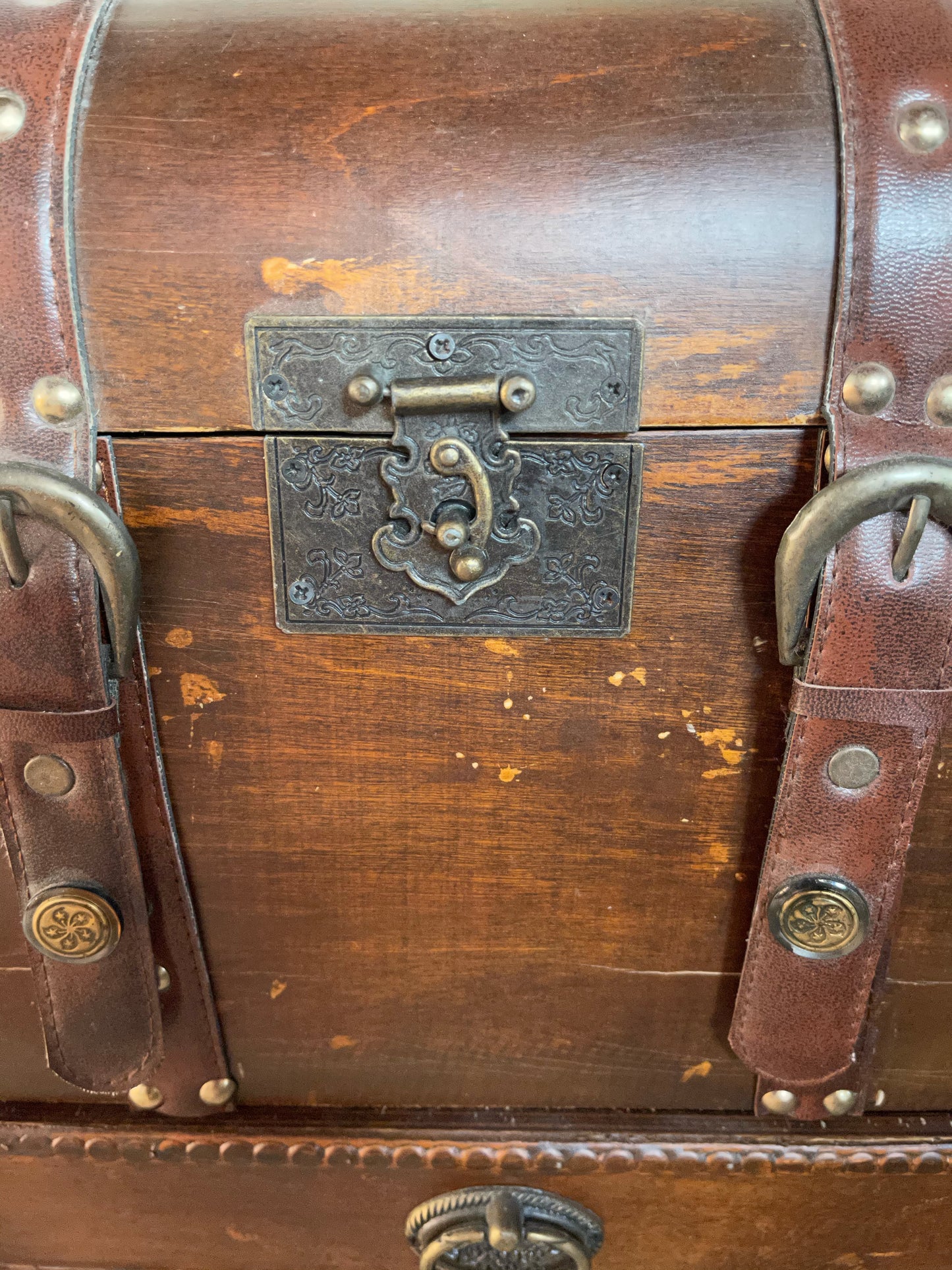 Large Vintage Trunk, Wood and Leather Vintage Chest, Home Decor