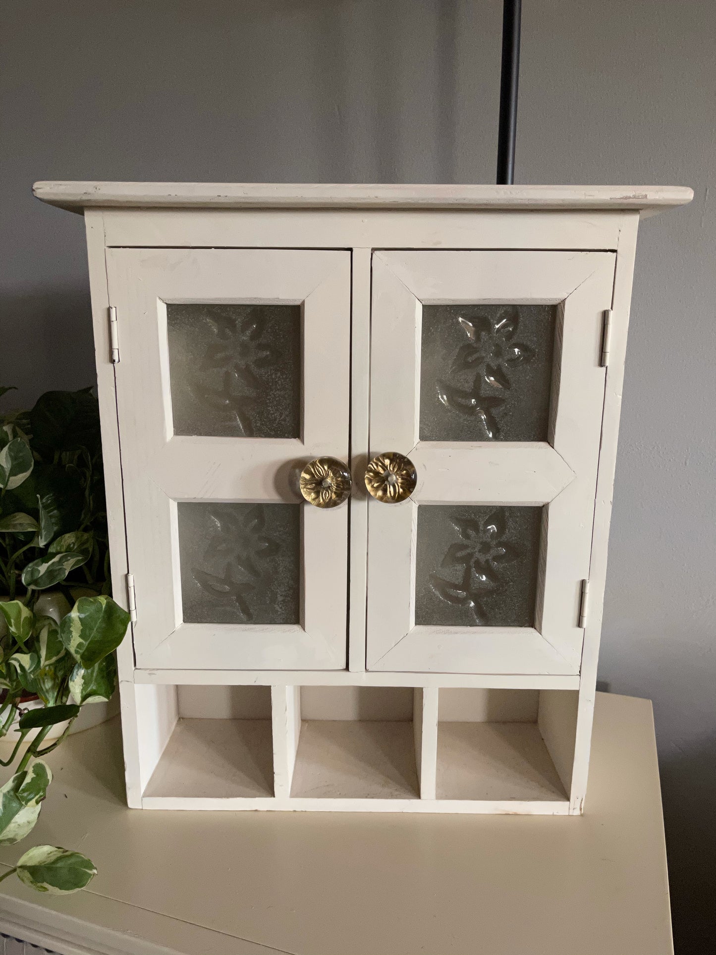 Old World Vintage Cabinet, Original Glass Panels