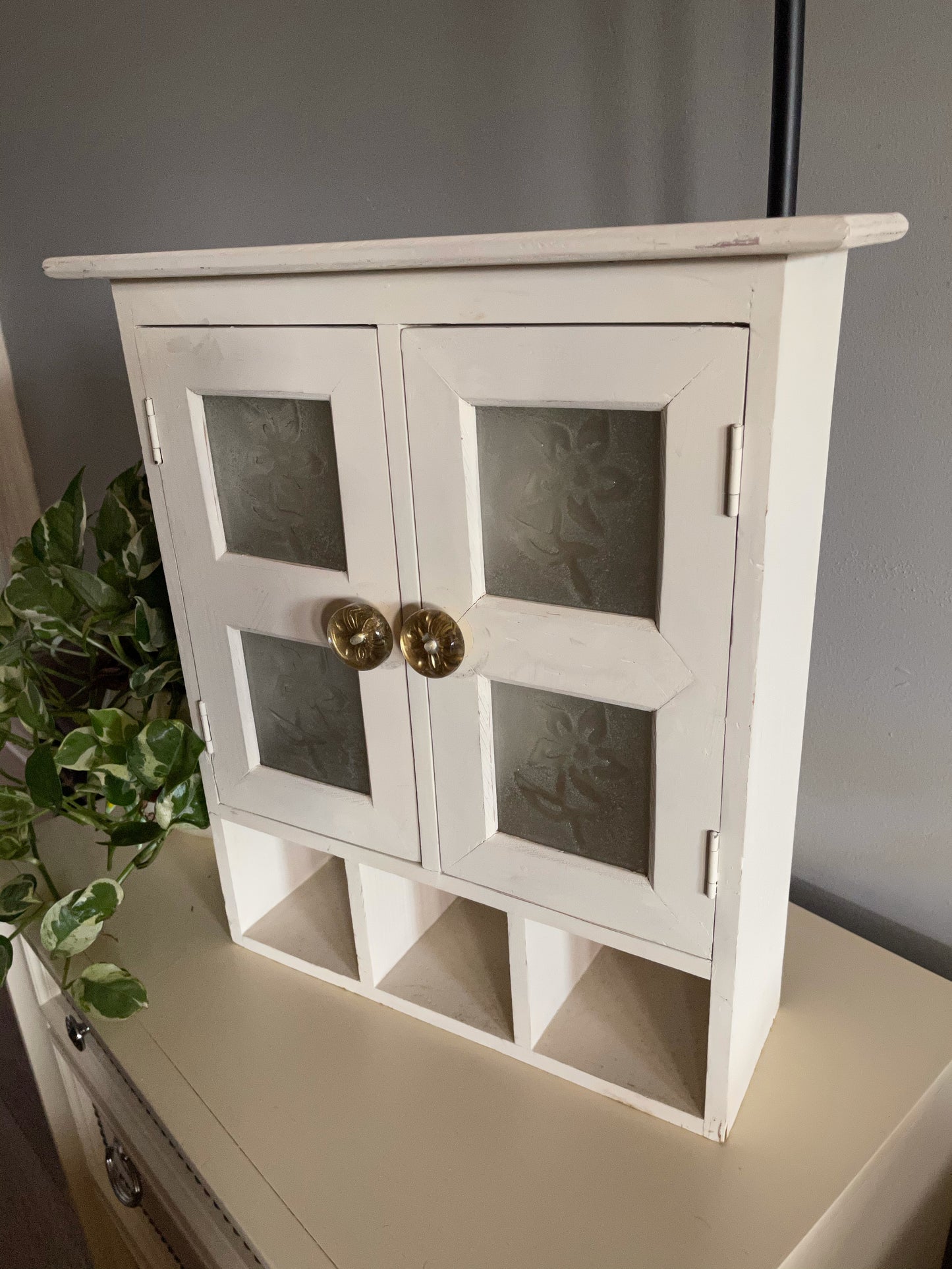 Old World Vintage Cabinet, Original Glass Panels