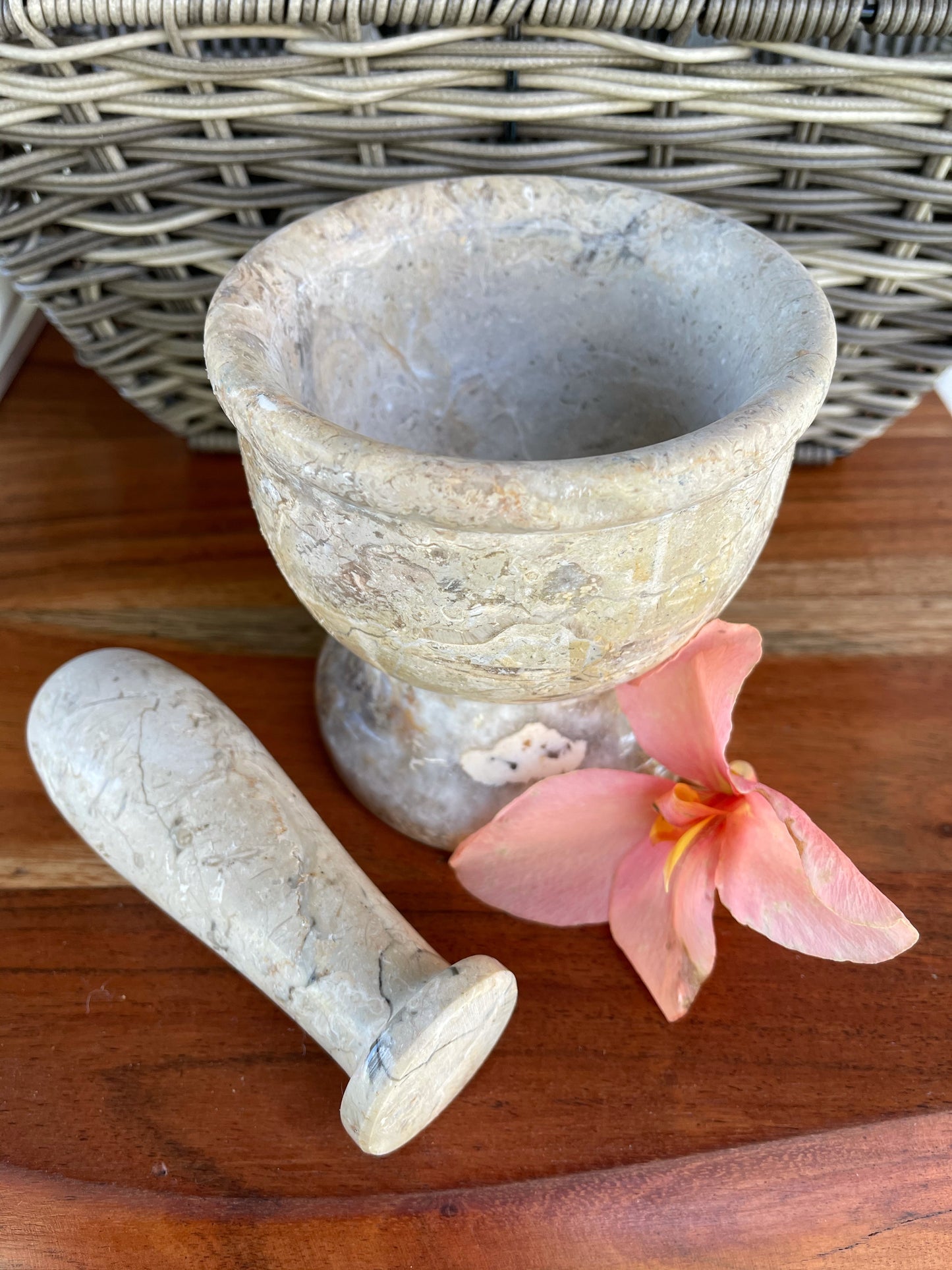 Small Stone Mortar and Pestle, Old World Vintage