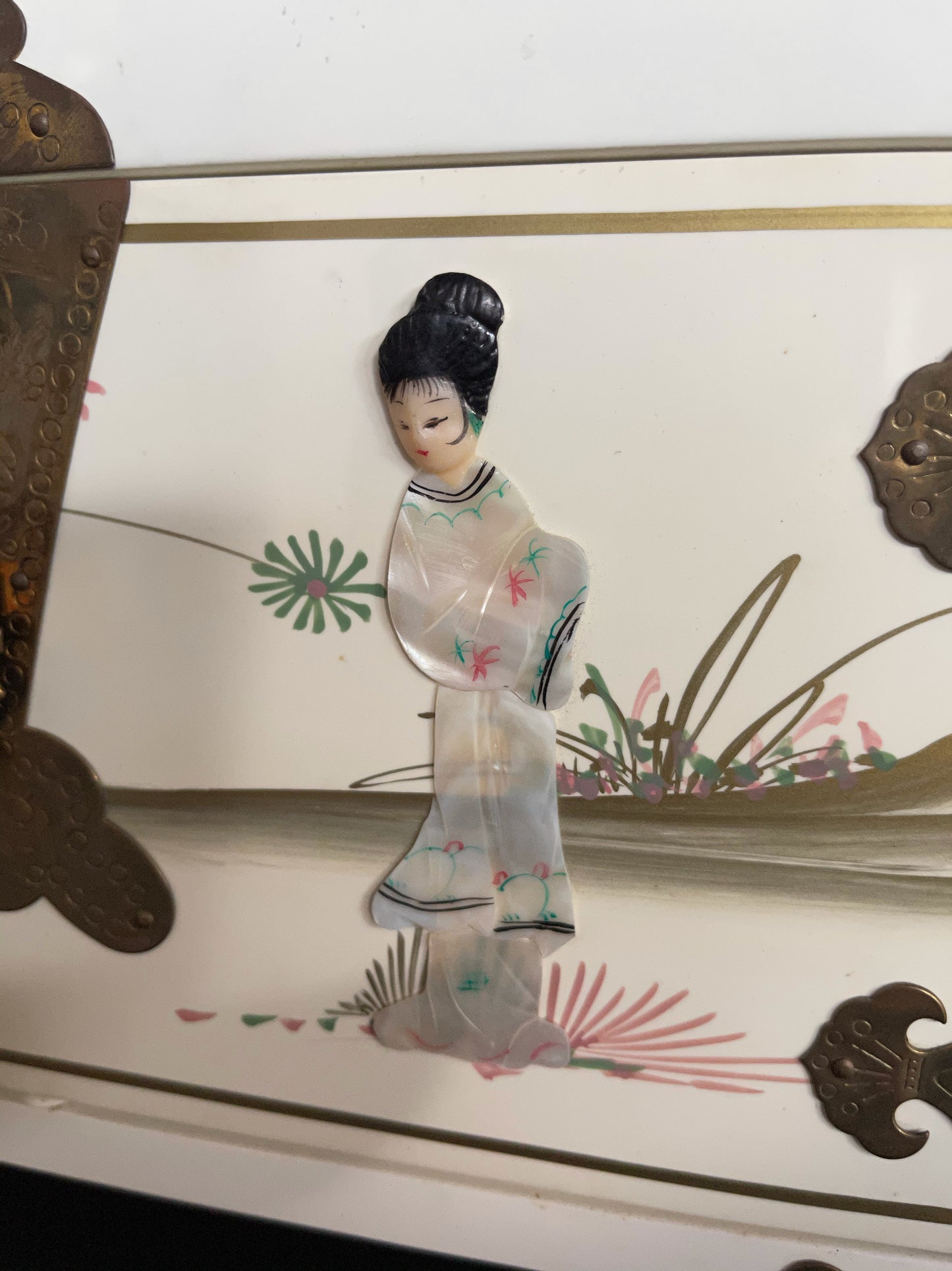 Rare Vintage JAPANESE Jewelry Box, Mother of Pearl Relief, Old World Vintage