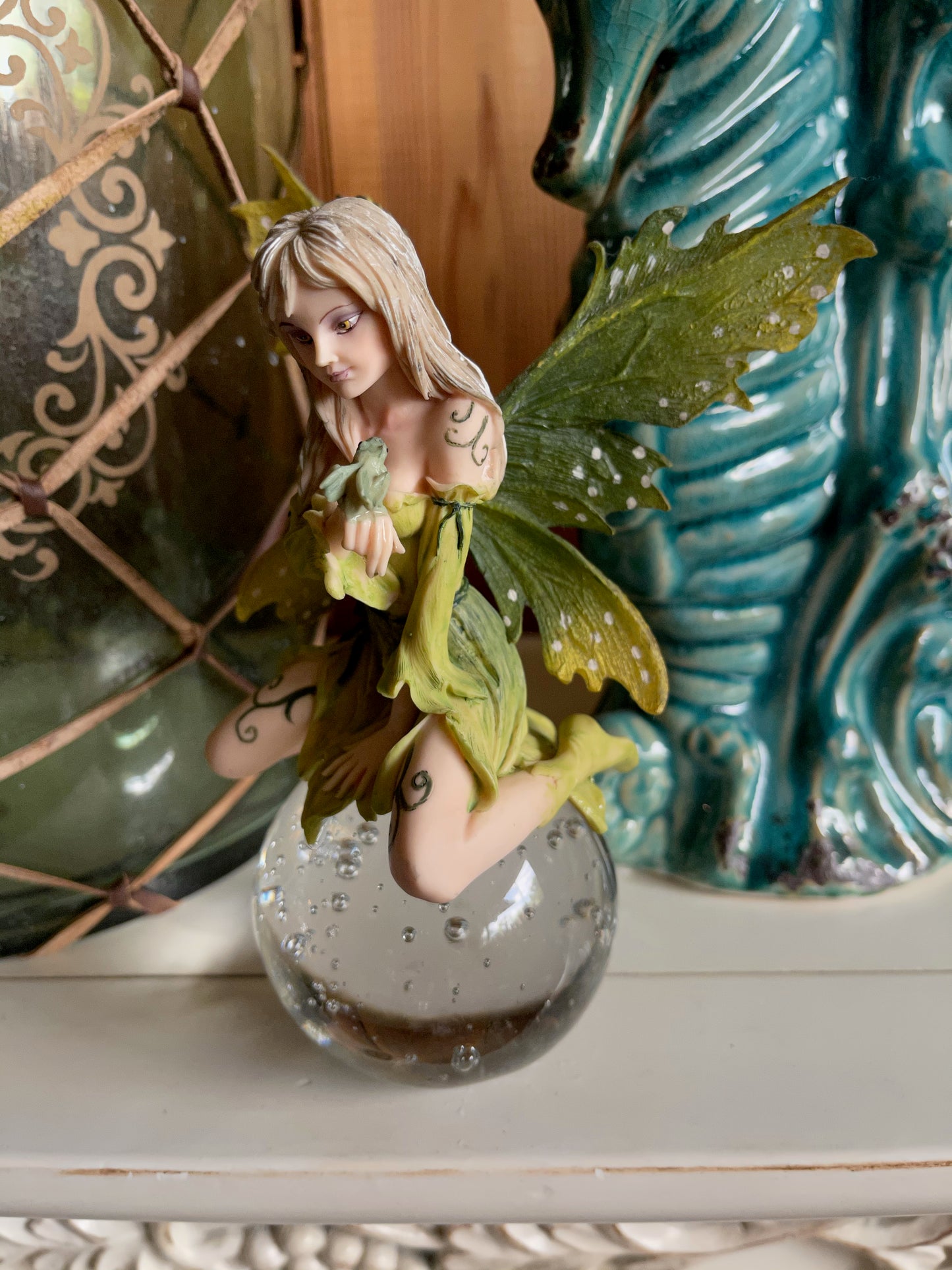 Vintage Fairy Figurine on Clear Ball, Old World Vintage