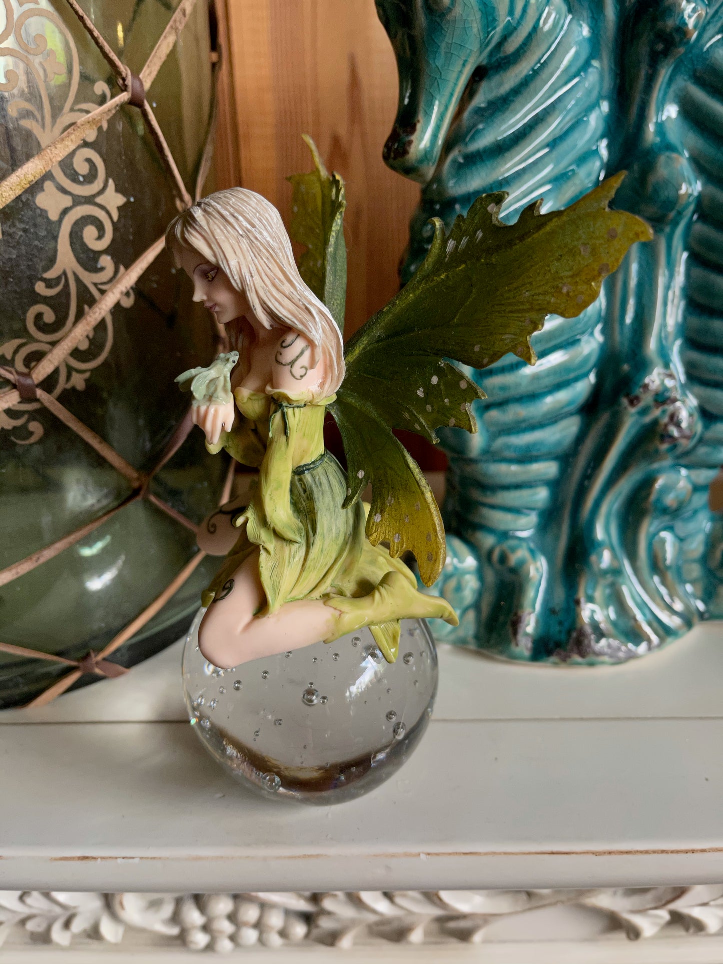 Vintage Fairy Figurine on Clear Ball, Old World Vintage