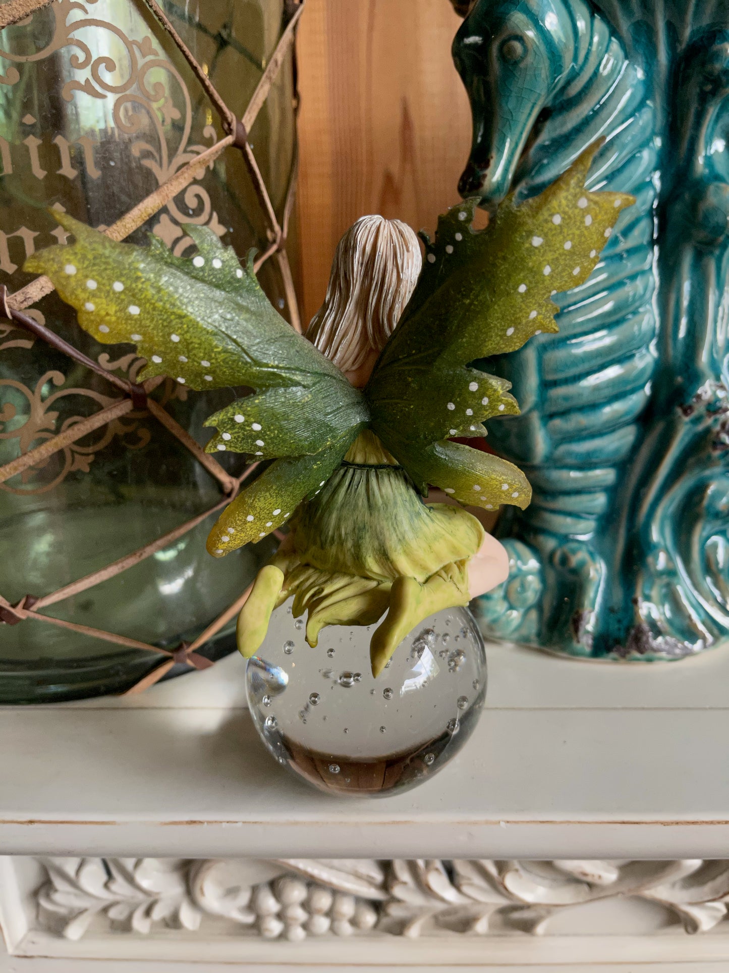 Vintage Fairy Figurine on Clear Ball, Old World Vintage