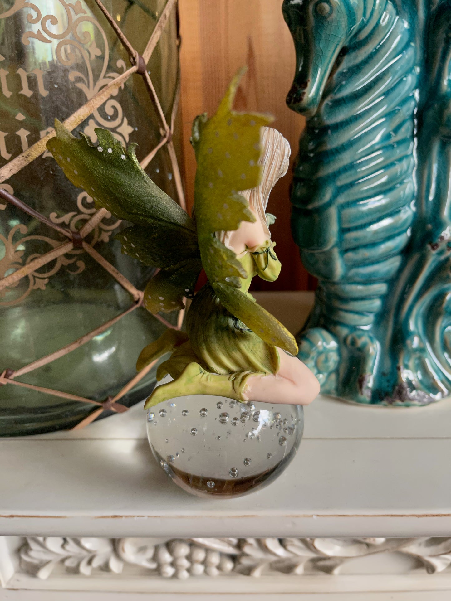 Vintage Fairy Figurine on Clear Ball, Old World Vintage