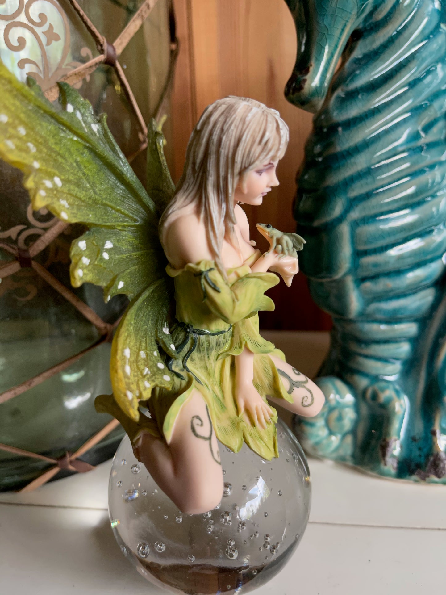 Vintage Fairy Figurine on Clear Ball, Old World Vintage