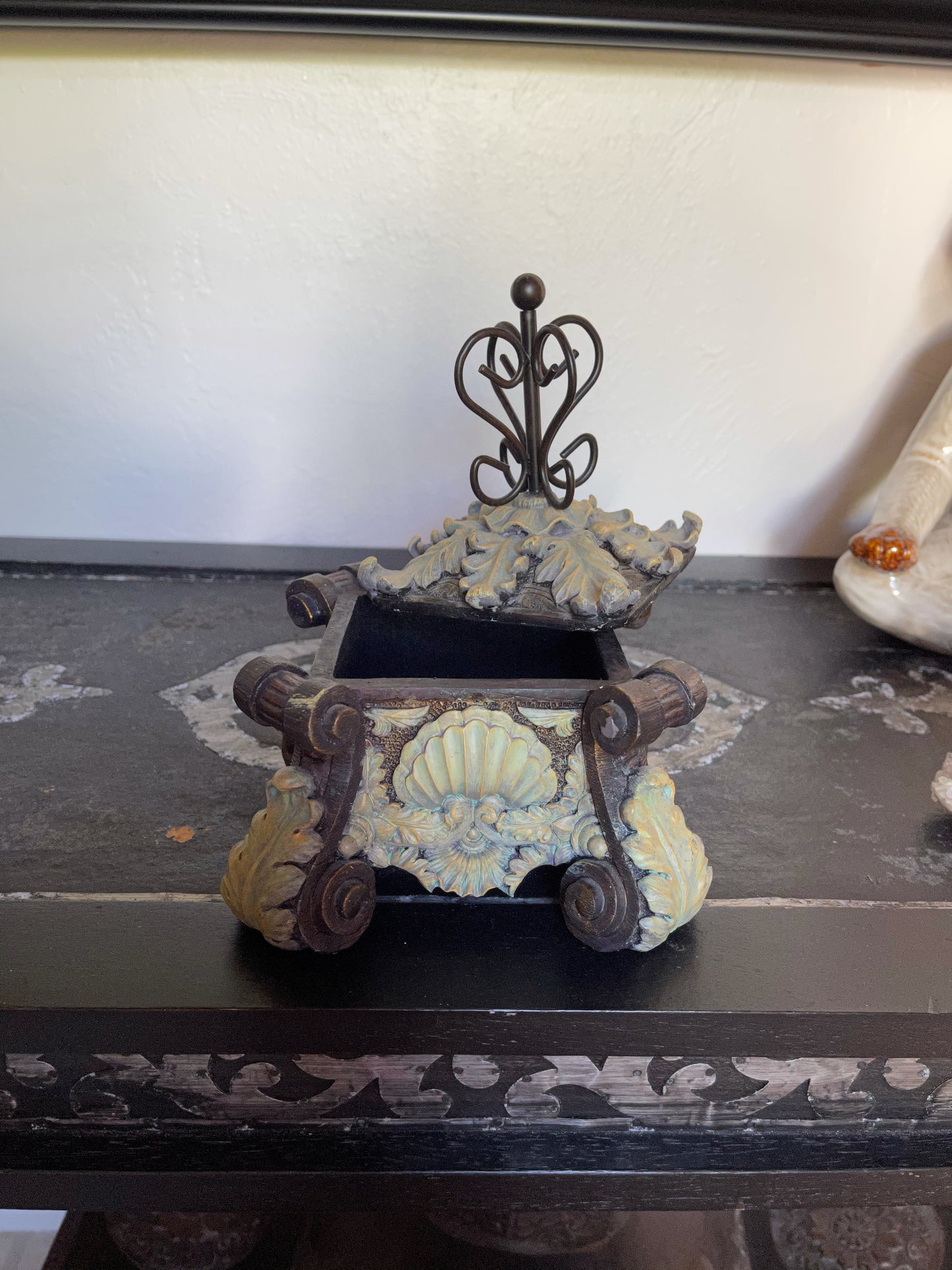 French Glam Footed Box, Ornate Scalloped Box, Old World Vintage