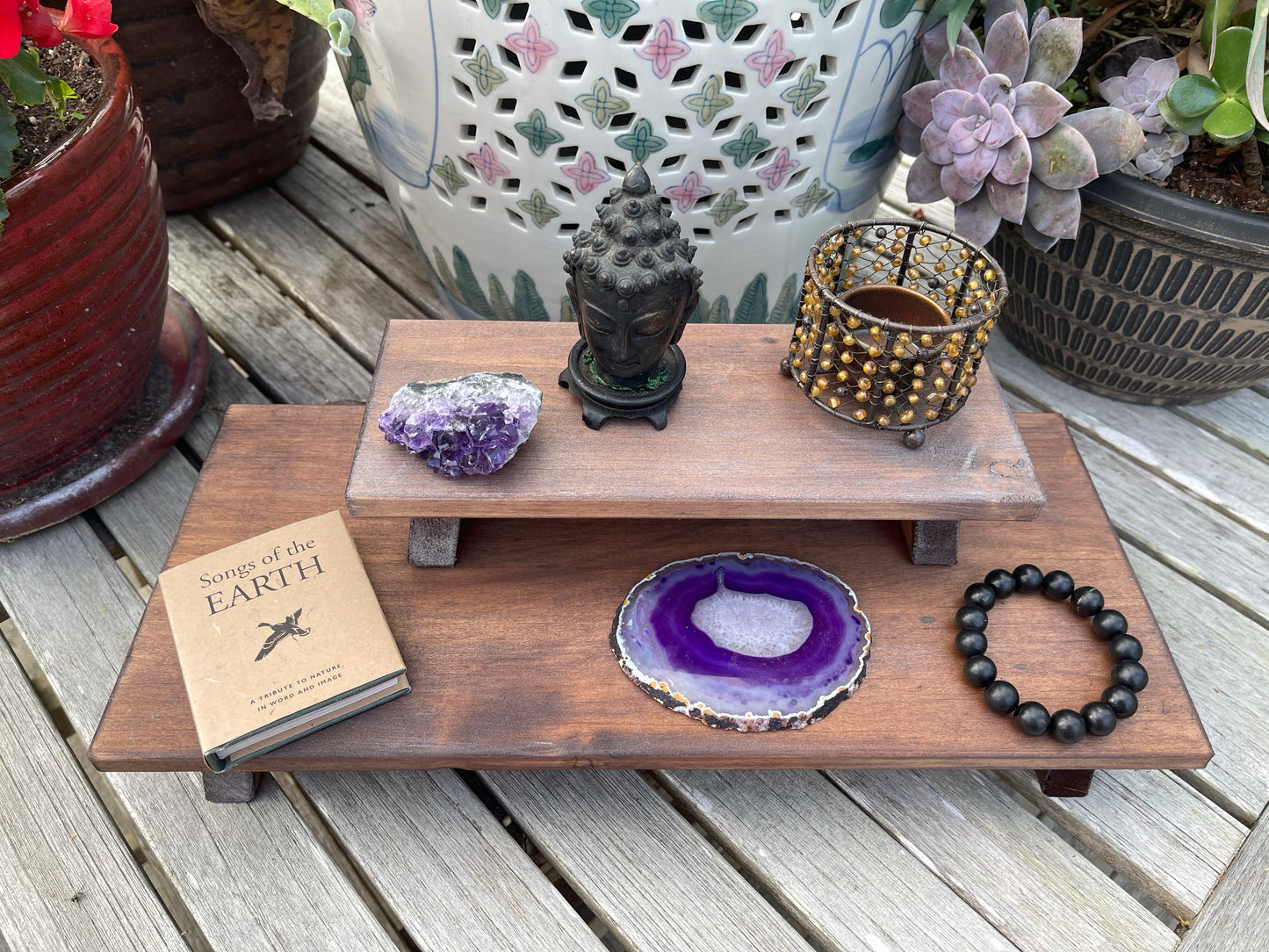 Beautiful Burnt Copper Wood Wash Meditation Tables, Home Decor