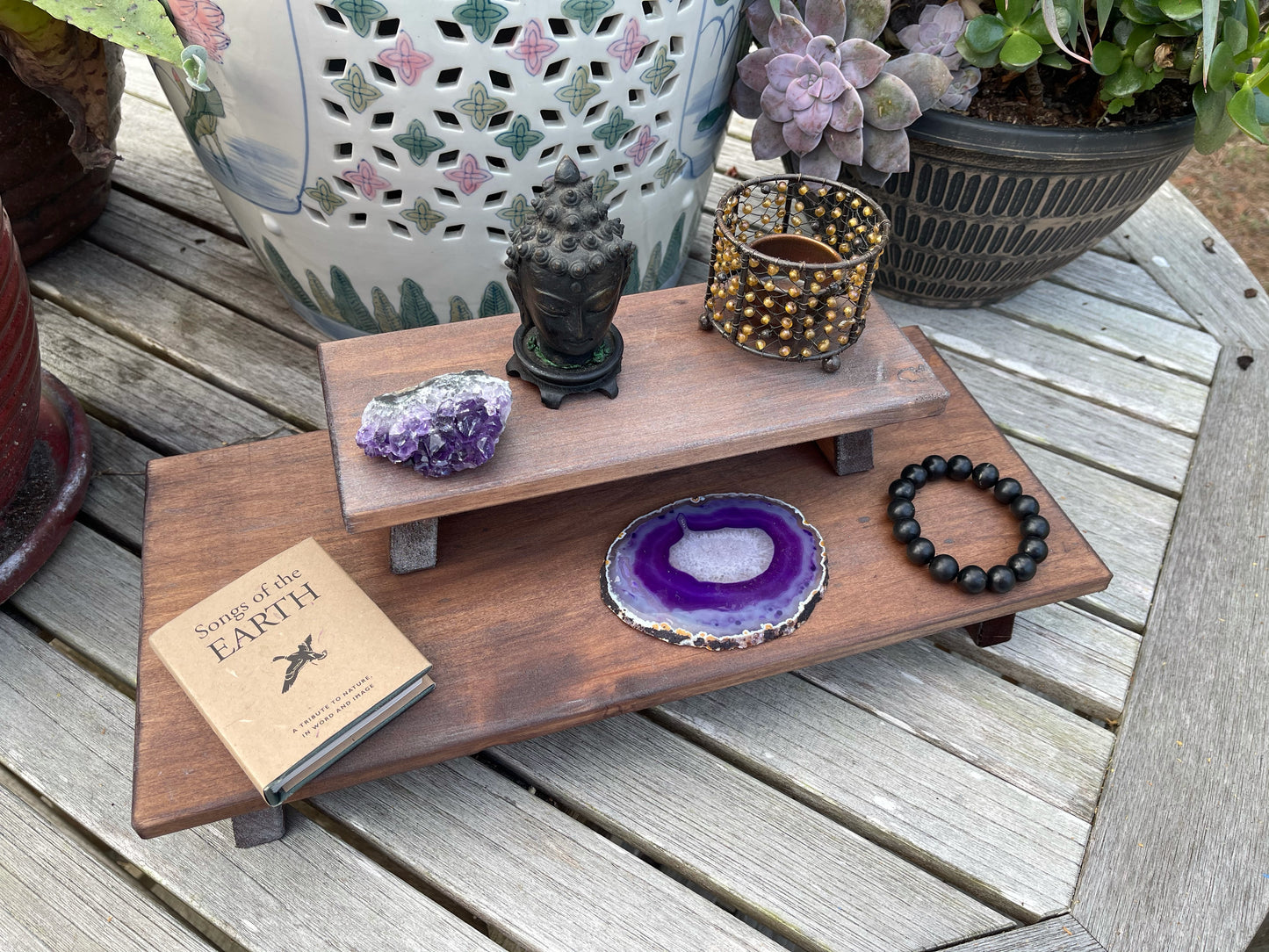 Beautiful Burnt Copper Wood Wash Meditation Tables, Home Decor