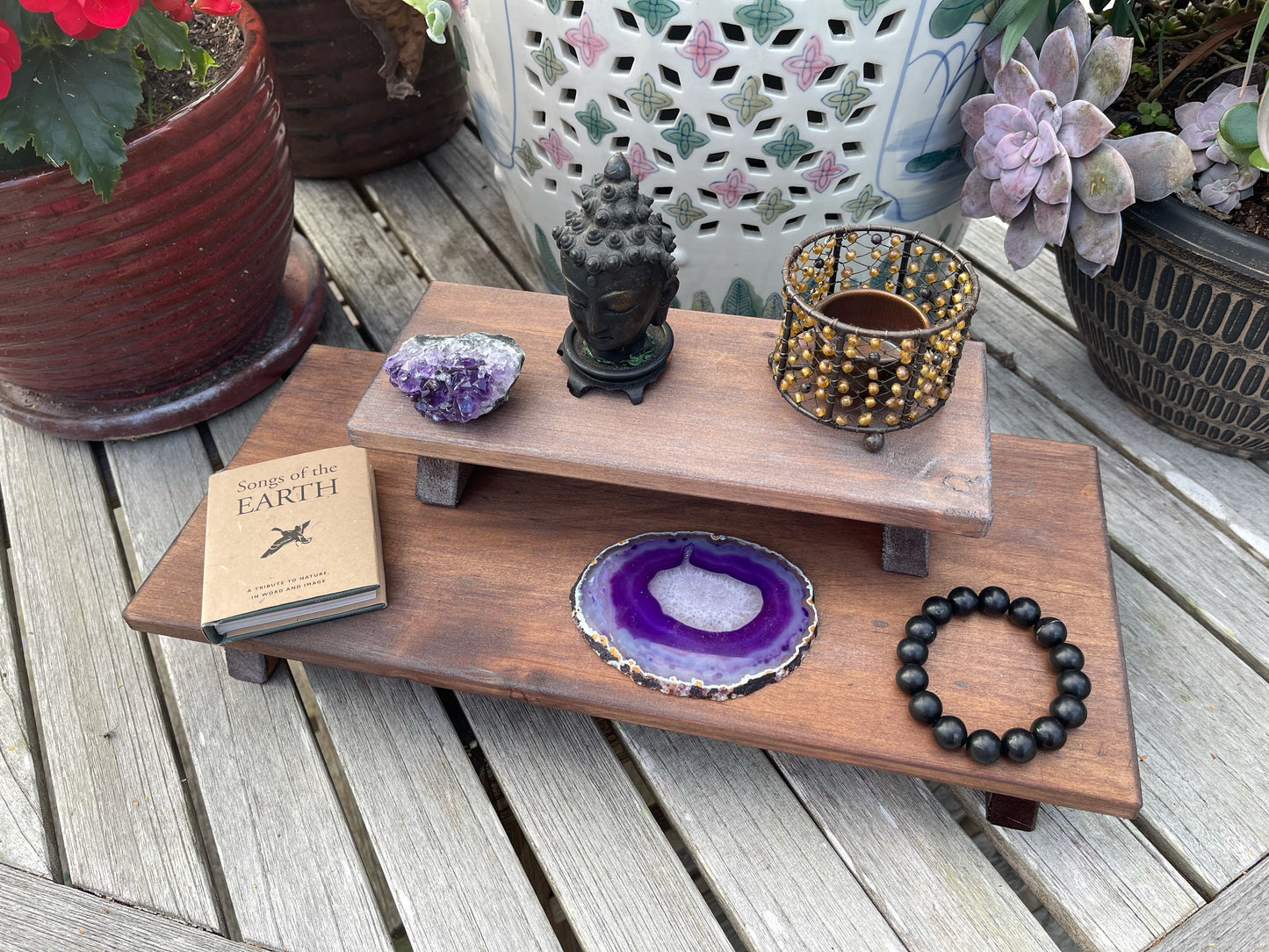 Beautiful Burnt Copper Wood Wash Meditation Tables, Home Decor
