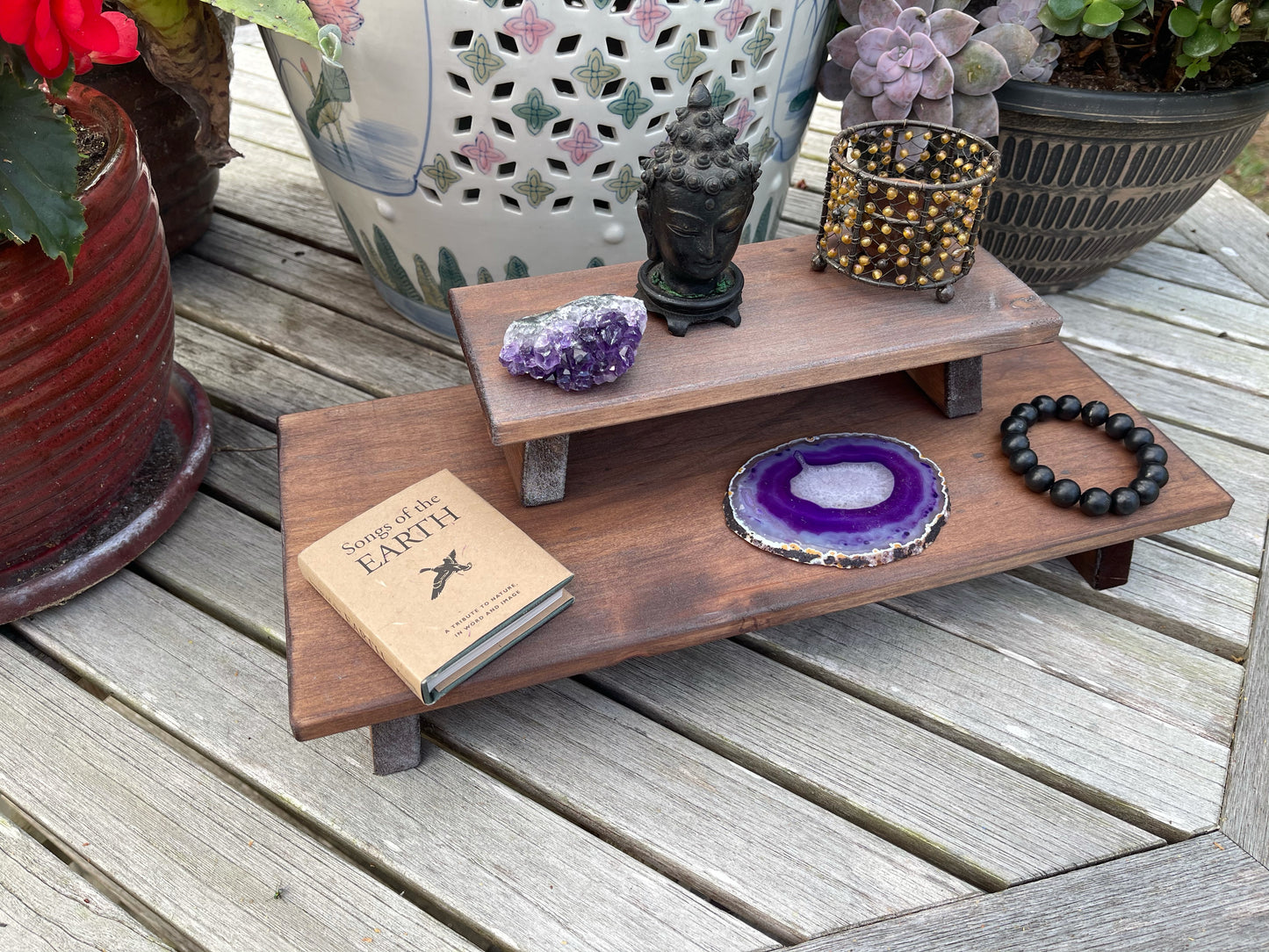 Beautiful Burnt Copper Wood Wash Meditation Tables, Home Decor