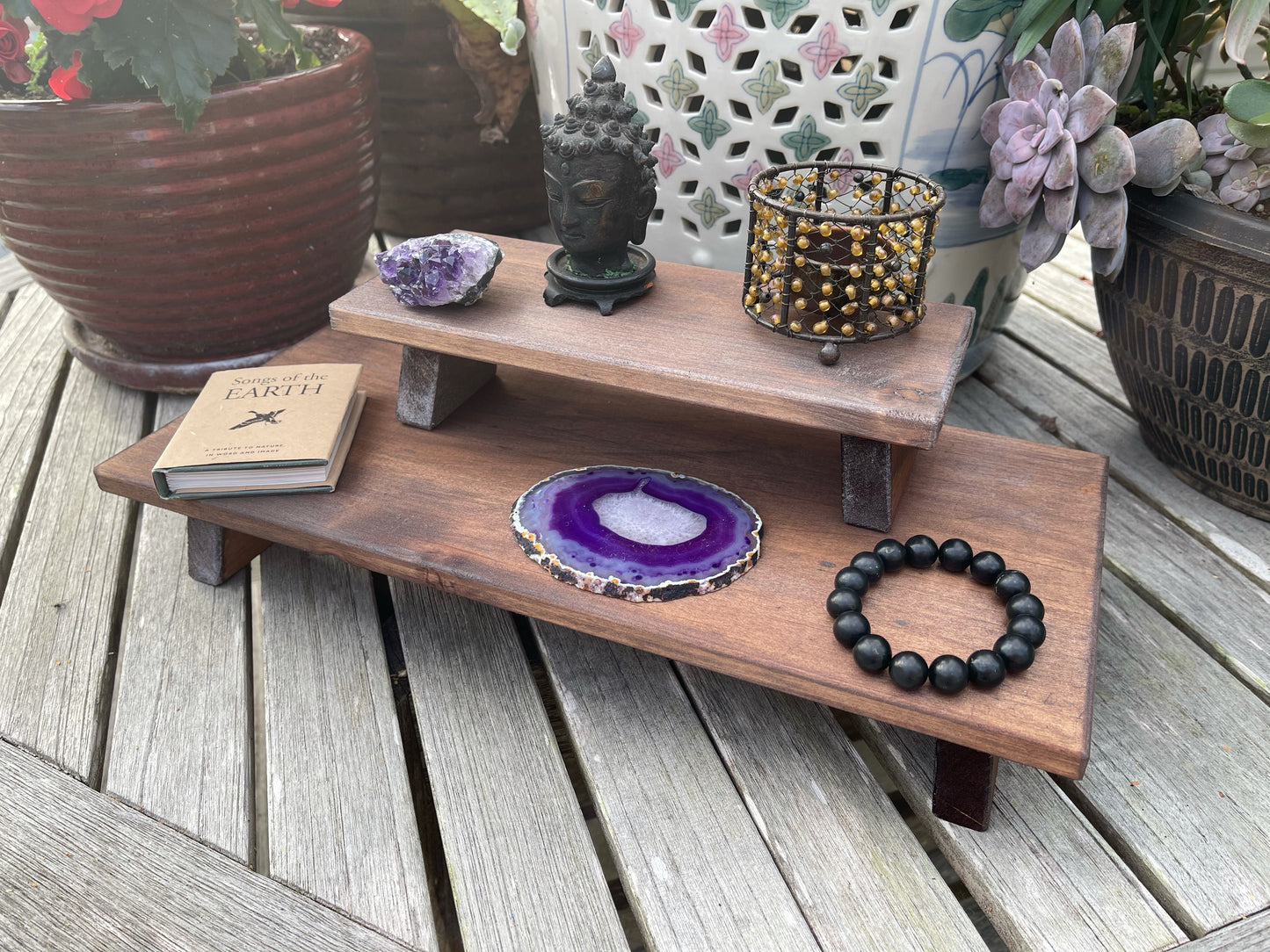 Beautiful Burnt Copper Wood Wash Meditation Tables, Home Decor
