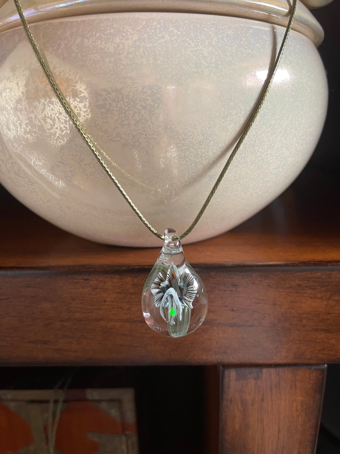 Vintage Hand Blown Glass Lily Pendant, Bodhi Jewelry