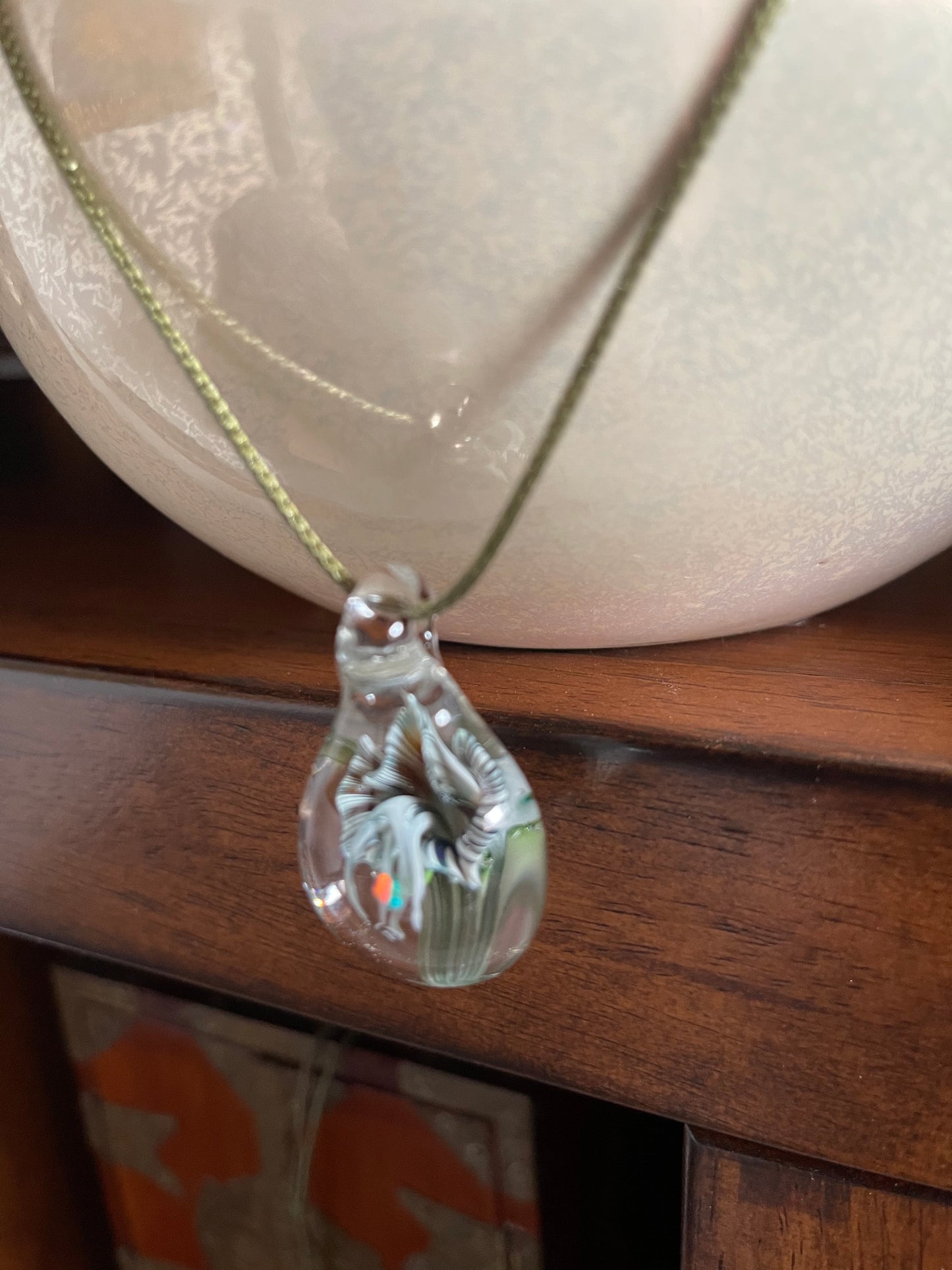 Vintage Hand Blown Glass Lily Pendant, Bodhi Jewelry