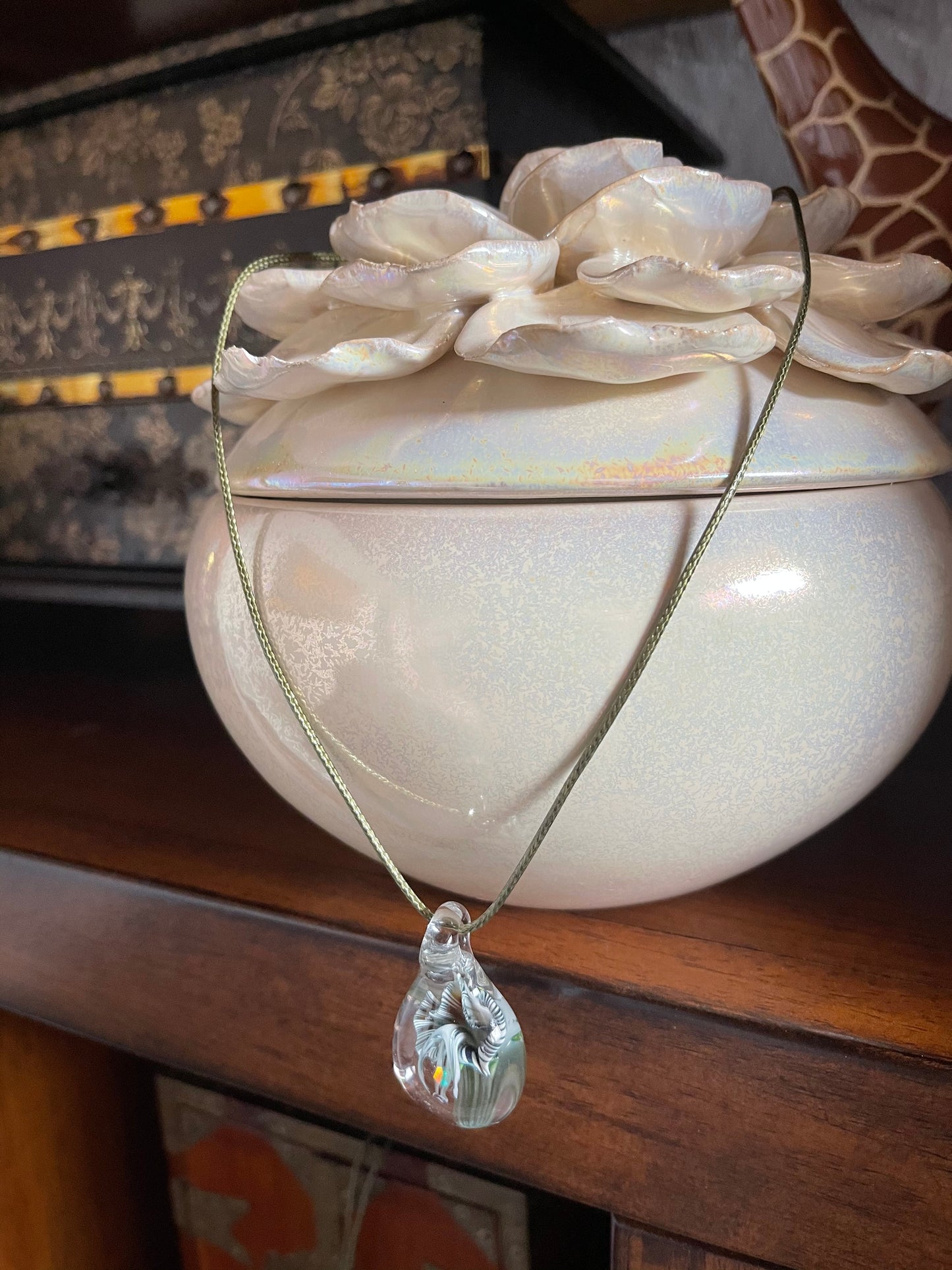 Vintage Hand Blown Glass Lily Pendant, Bodhi Jewelry