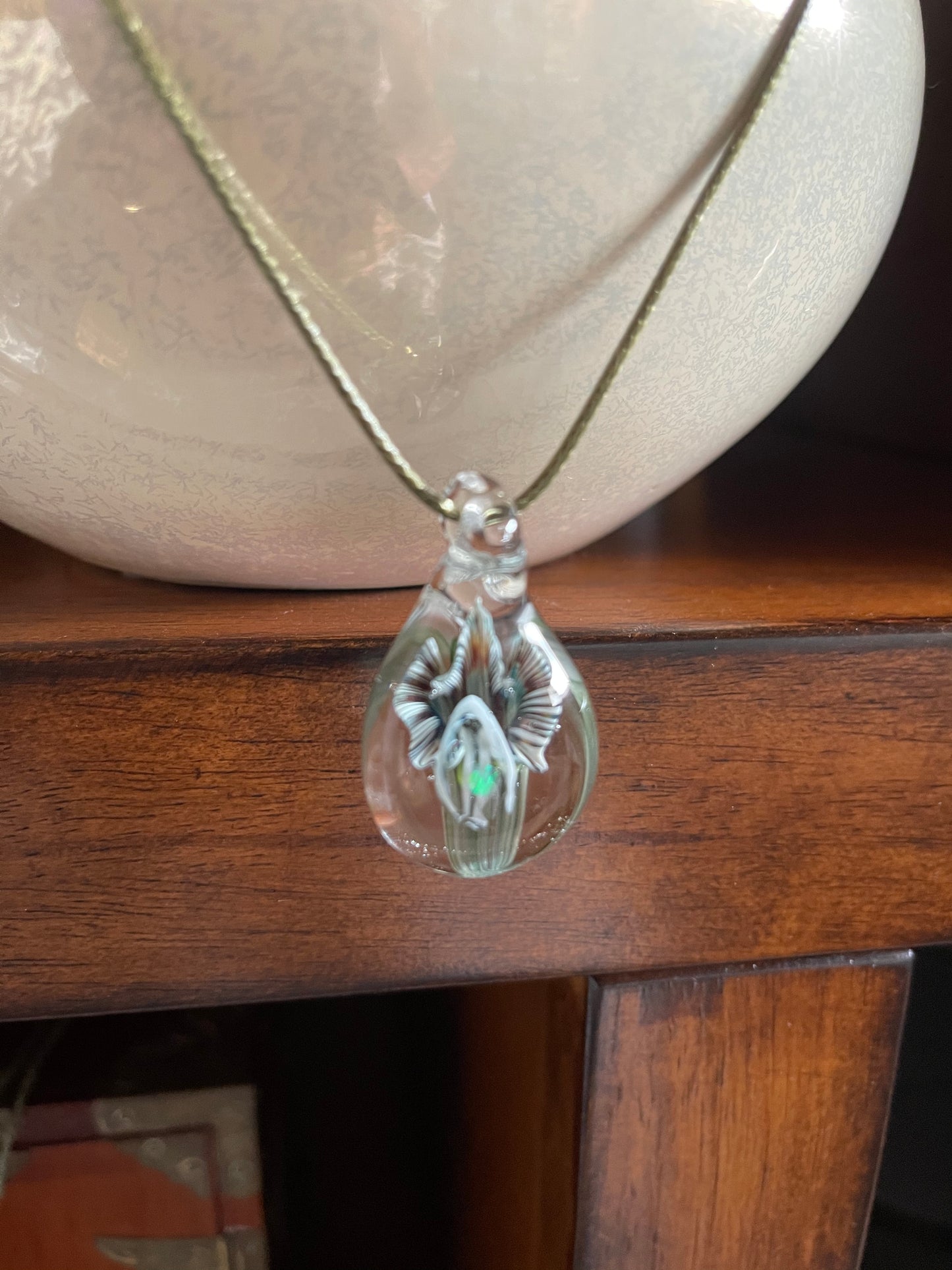 Locally Hand Blown Glass Lily Pendant, Bodhi Jewelry
