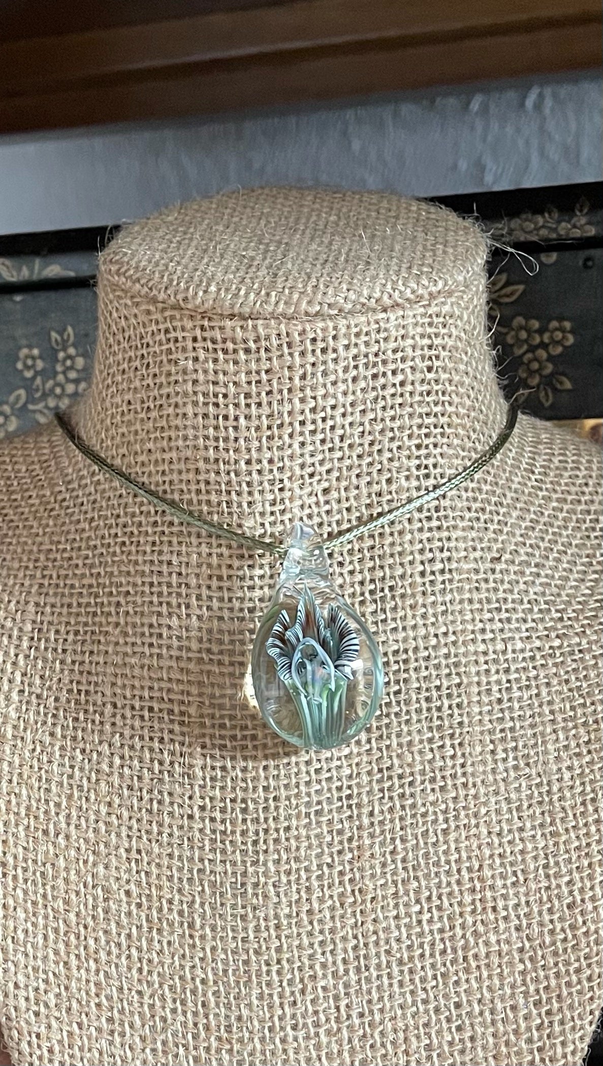 Vintage Hand Blown Glass Lily Pendant, Bodhi Jewelry