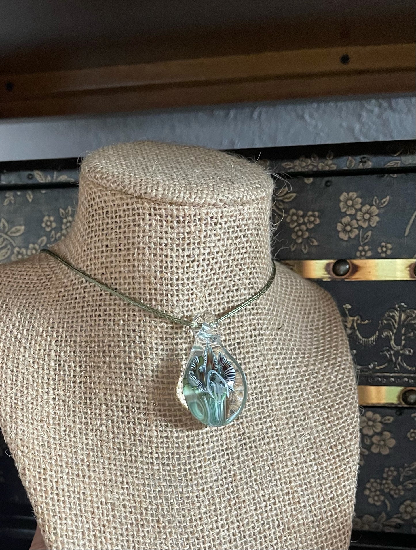 Vintage Hand Blown Glass Lily Pendant, Bodhi Jewelry