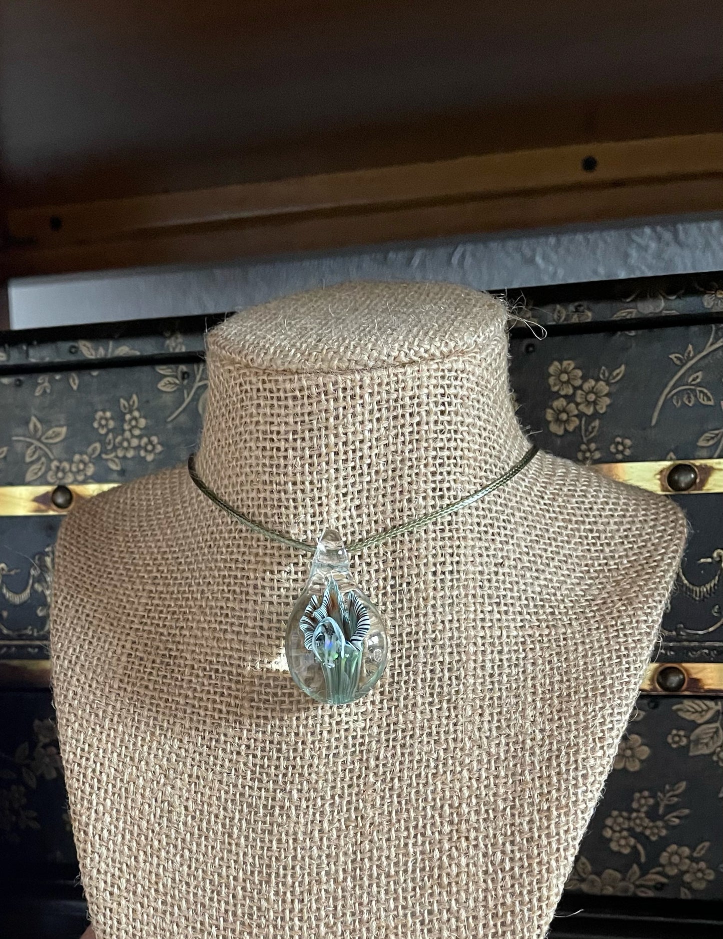 Vintage Hand Blown Glass Lily Pendant, Bodhi Jewelry