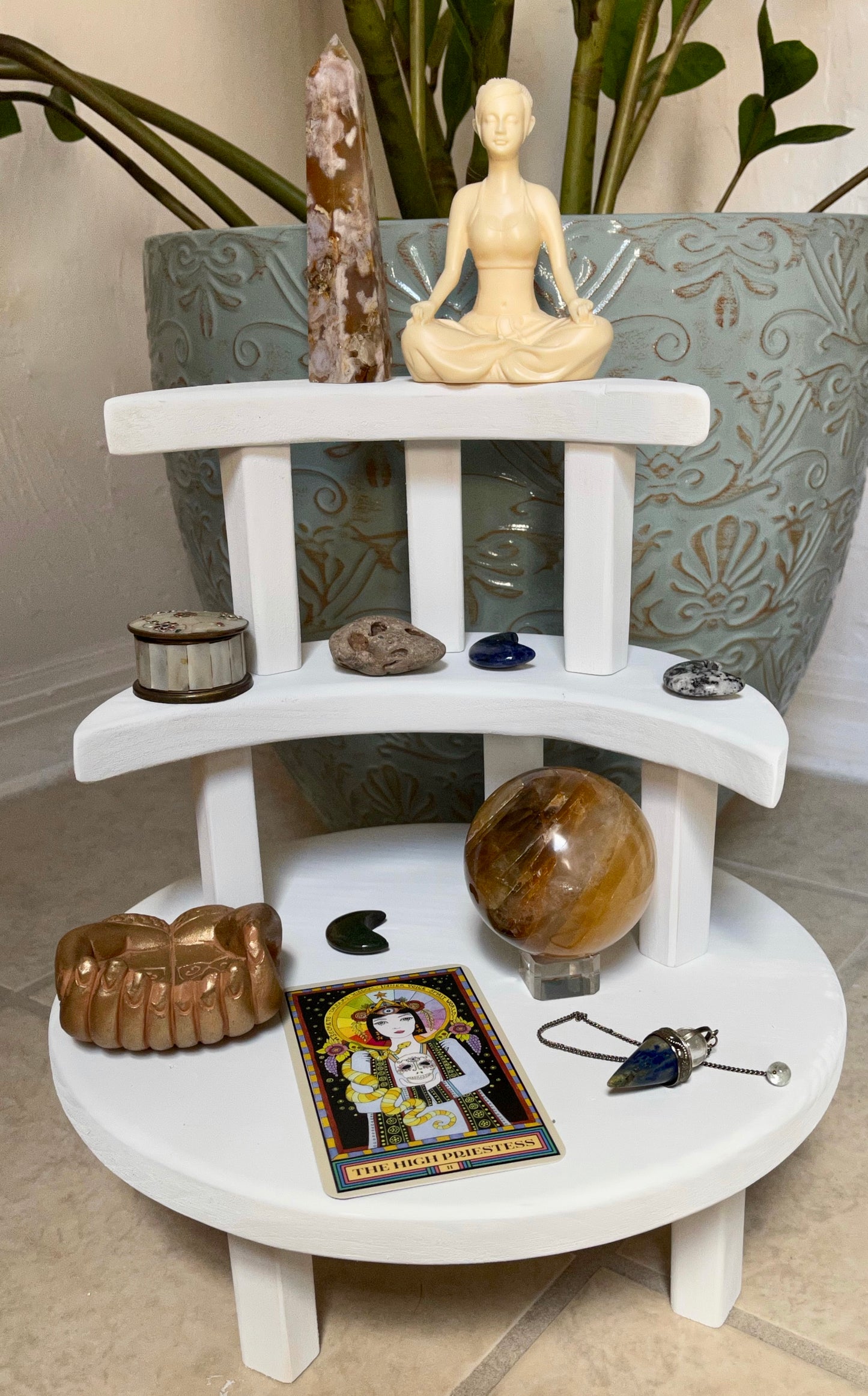 Moon Goddess White Stacking Meditation Tables, Home Decor