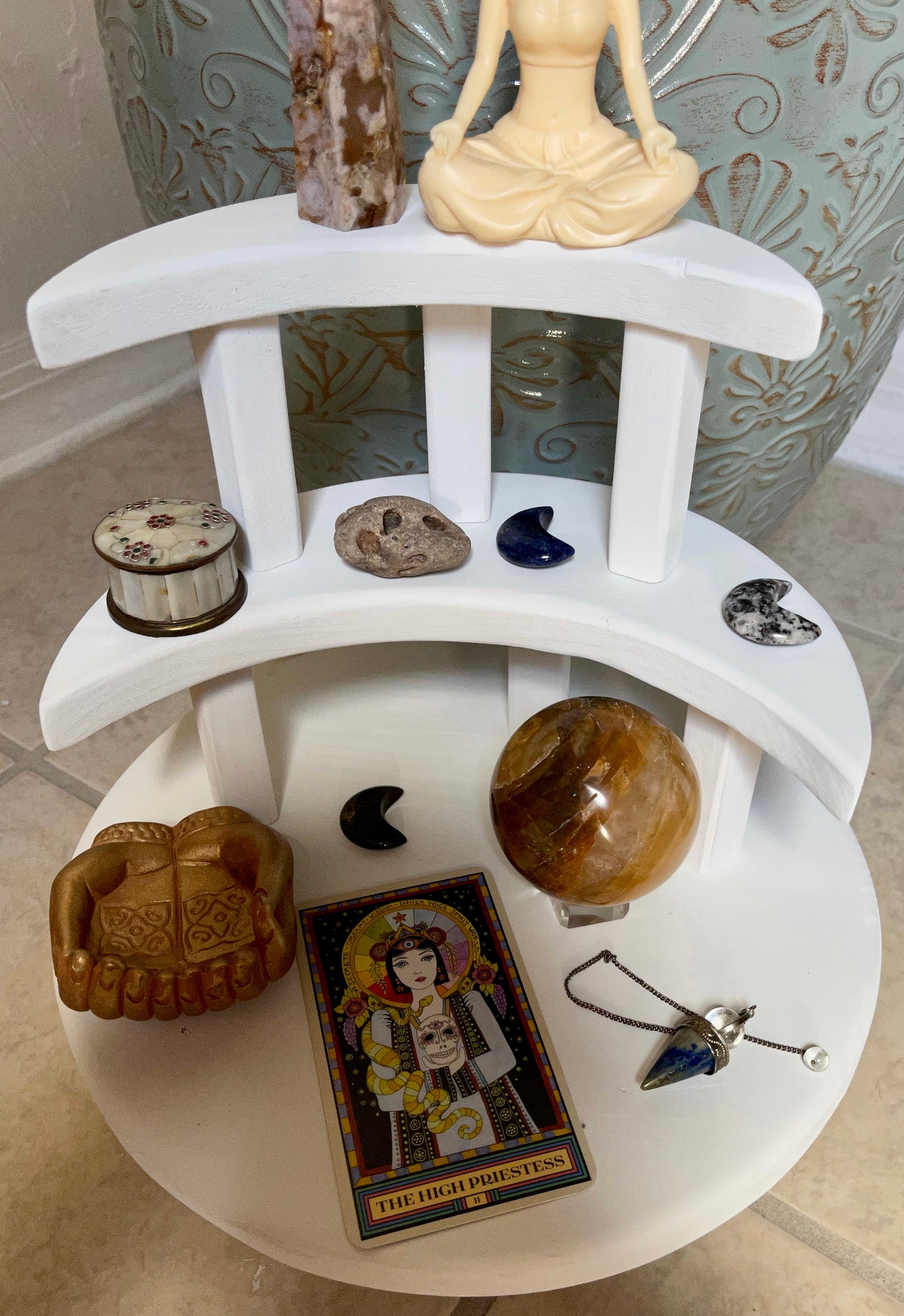 Moon Goddess White Stacking Meditation Tables, Home Decor