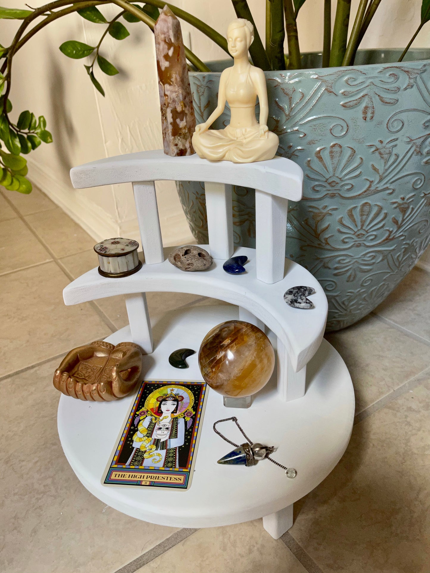 Moon Goddess White Stacking Meditation Tables, Home Decor