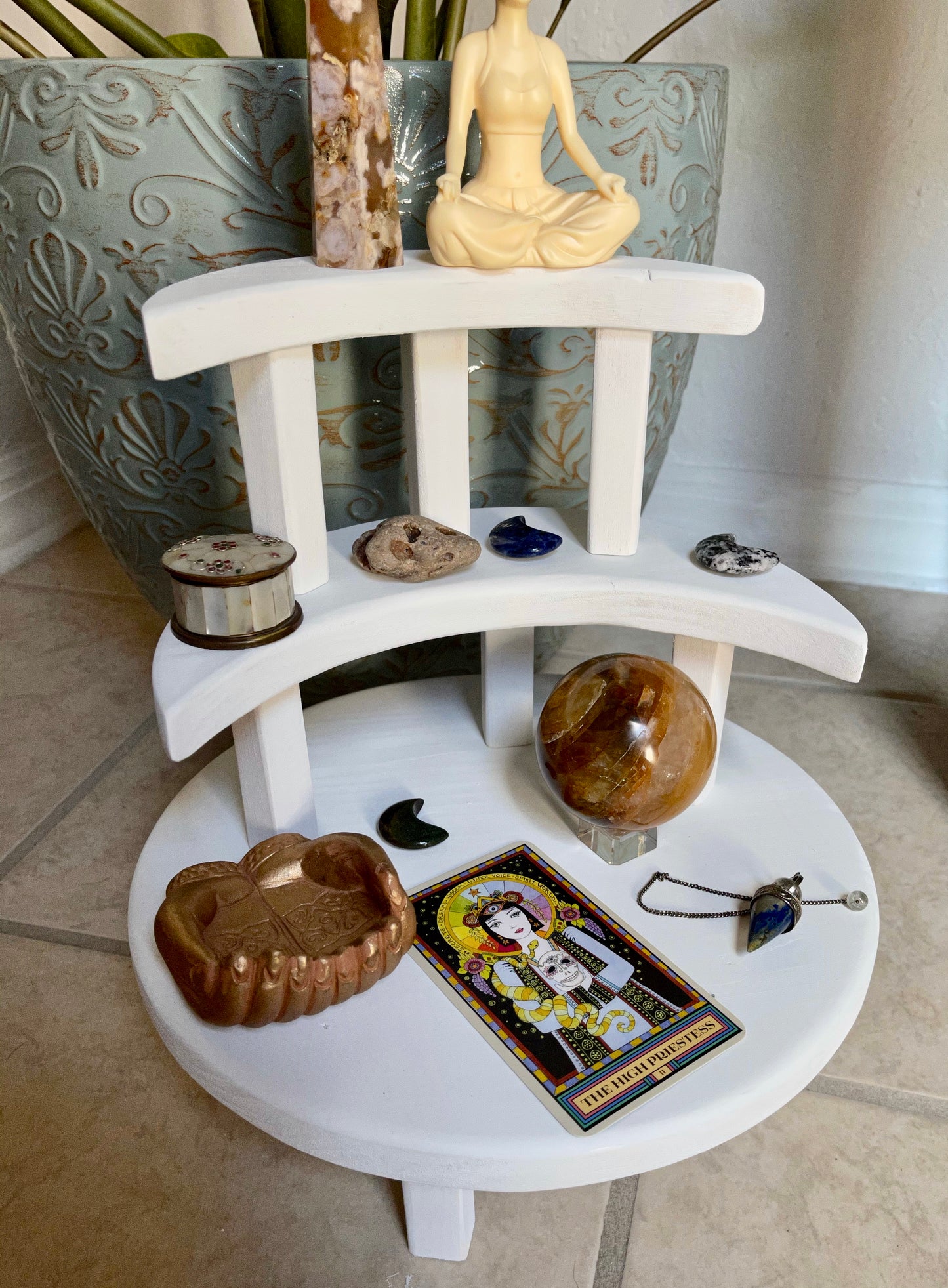 Moon Goddess White Stacking Meditation Tables, Home Decor