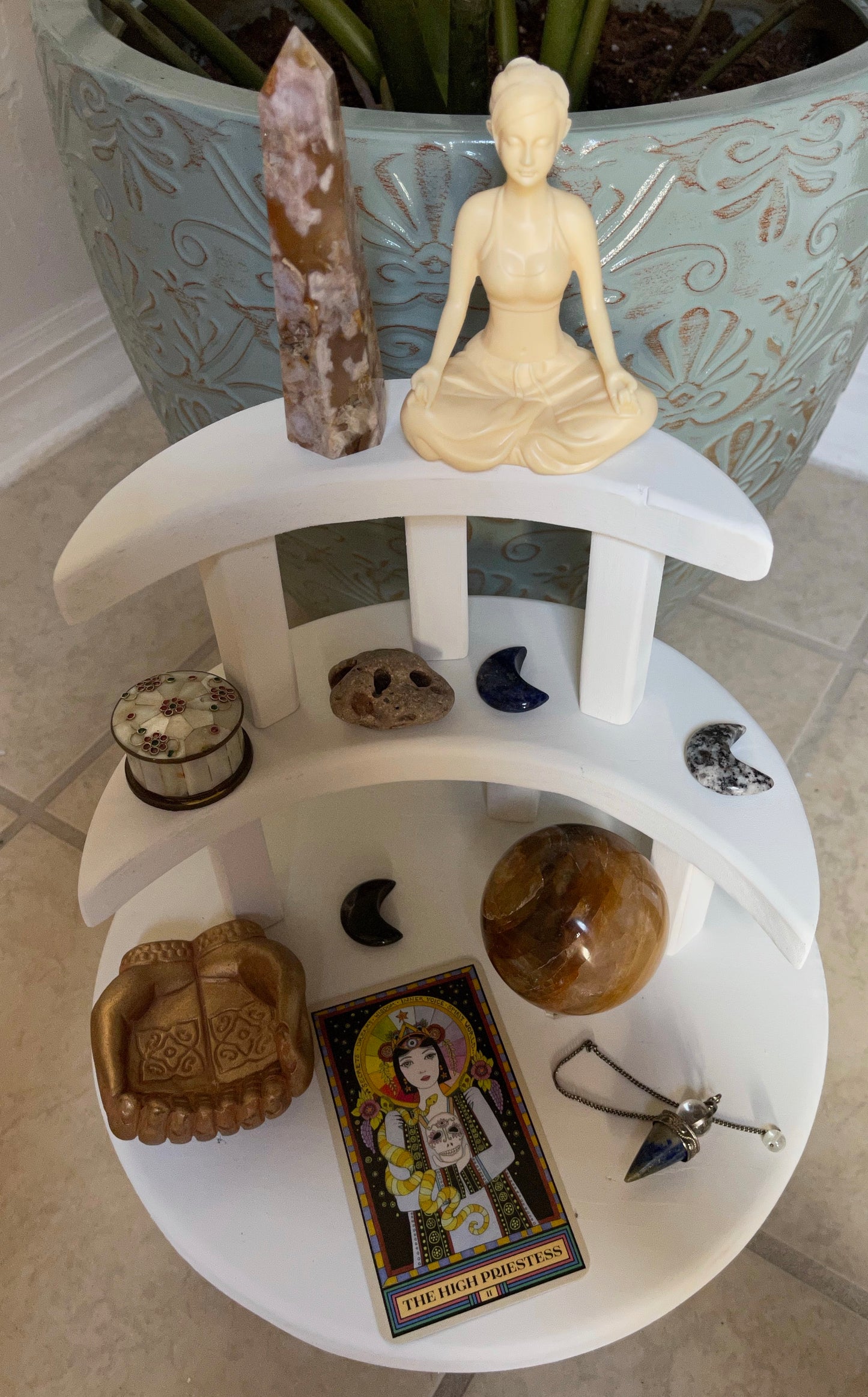 Moon Goddess White Stacking Meditation Tables, Home Decor