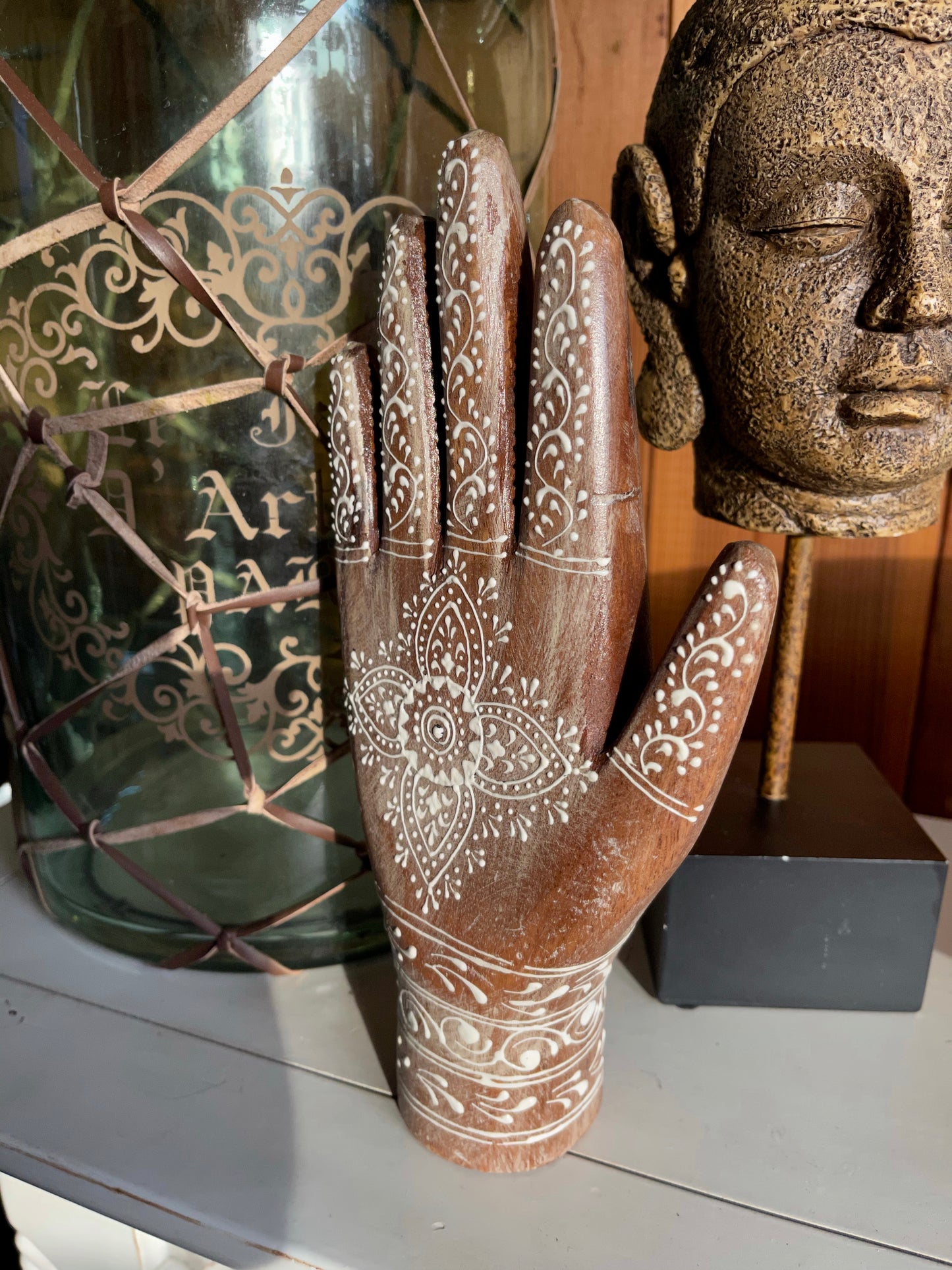 Spirited Bohemian Vintage Hand, Painted Wooden Hand, Home Decor