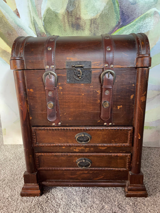 Large Vintage Trunk, Wood and Leather Vintage Chest, Home Decor