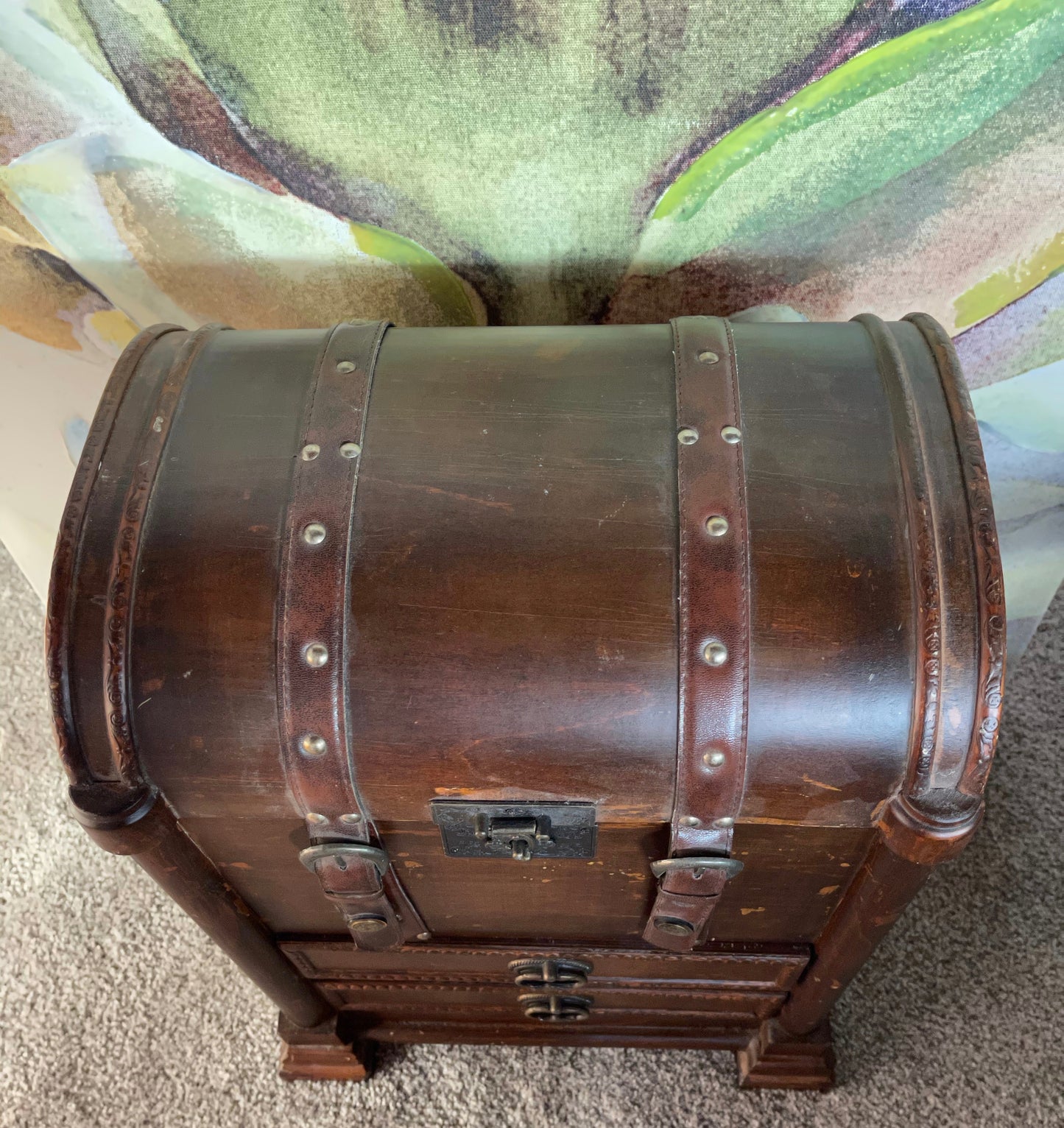 Large Vintage Trunk, Wood and Leather Vintage Chest, Home Decor
