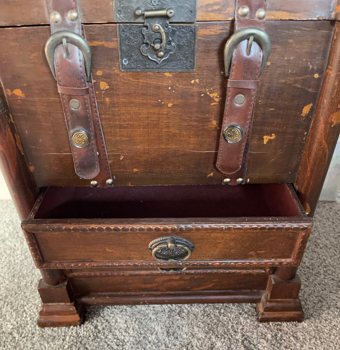 Large Vintage Trunk, Wood and Leather Vintage Chest, Home Decor