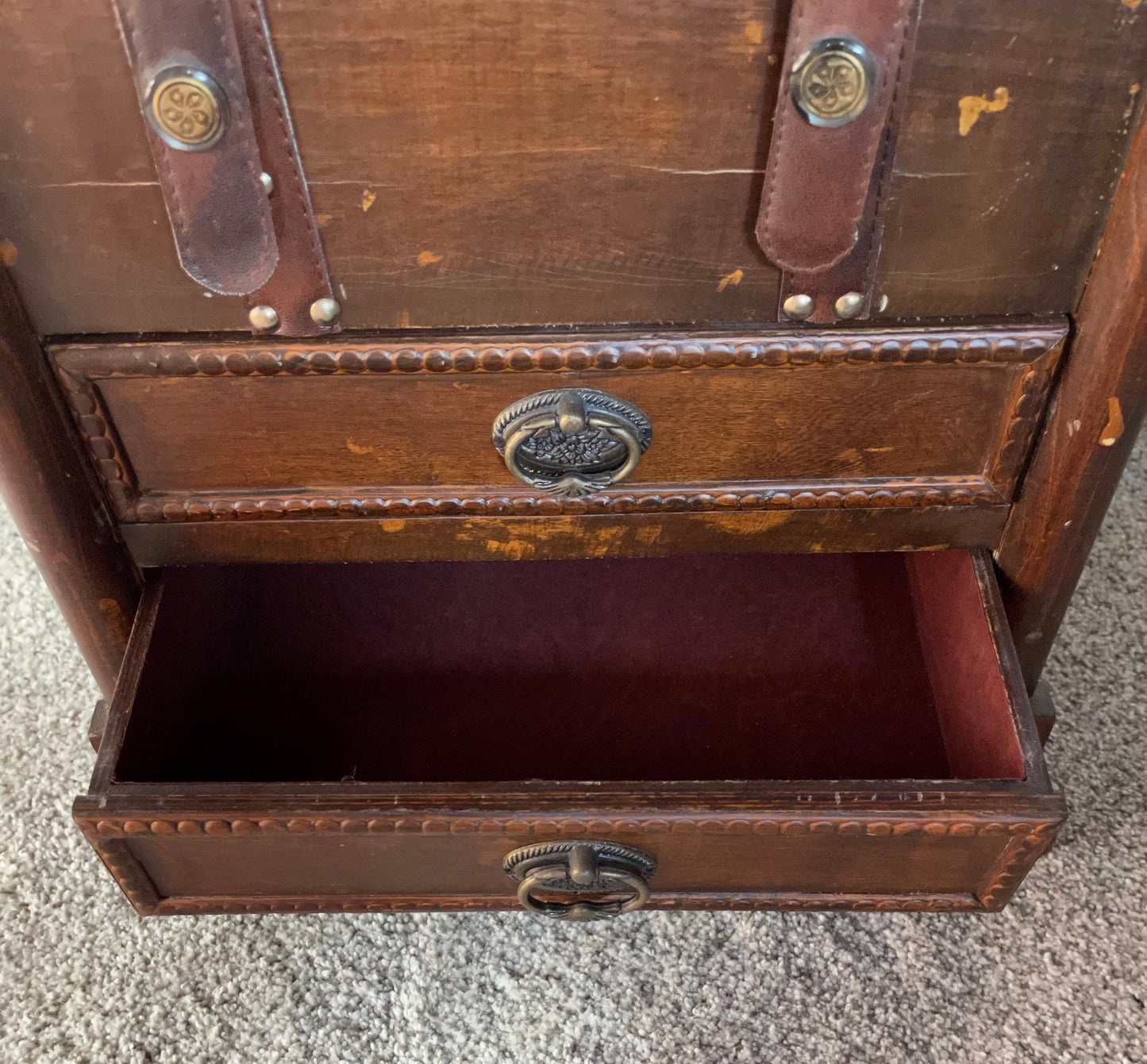Large Vintage Trunk, Wood and Leather Vintage Chest, Home Decor