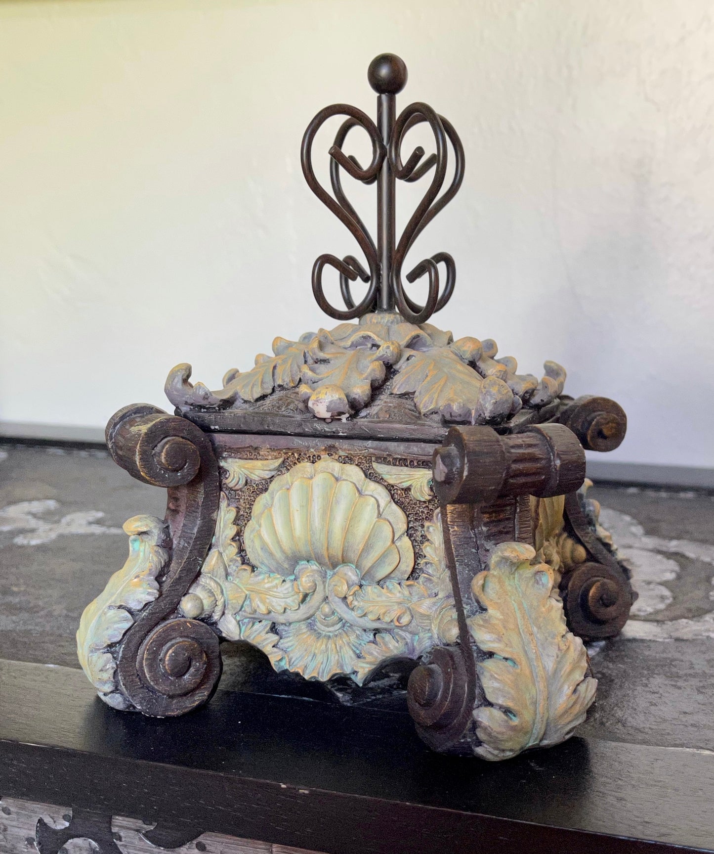 French Glam Footed Box, Ornate Scalloped Box, Old World Vintage