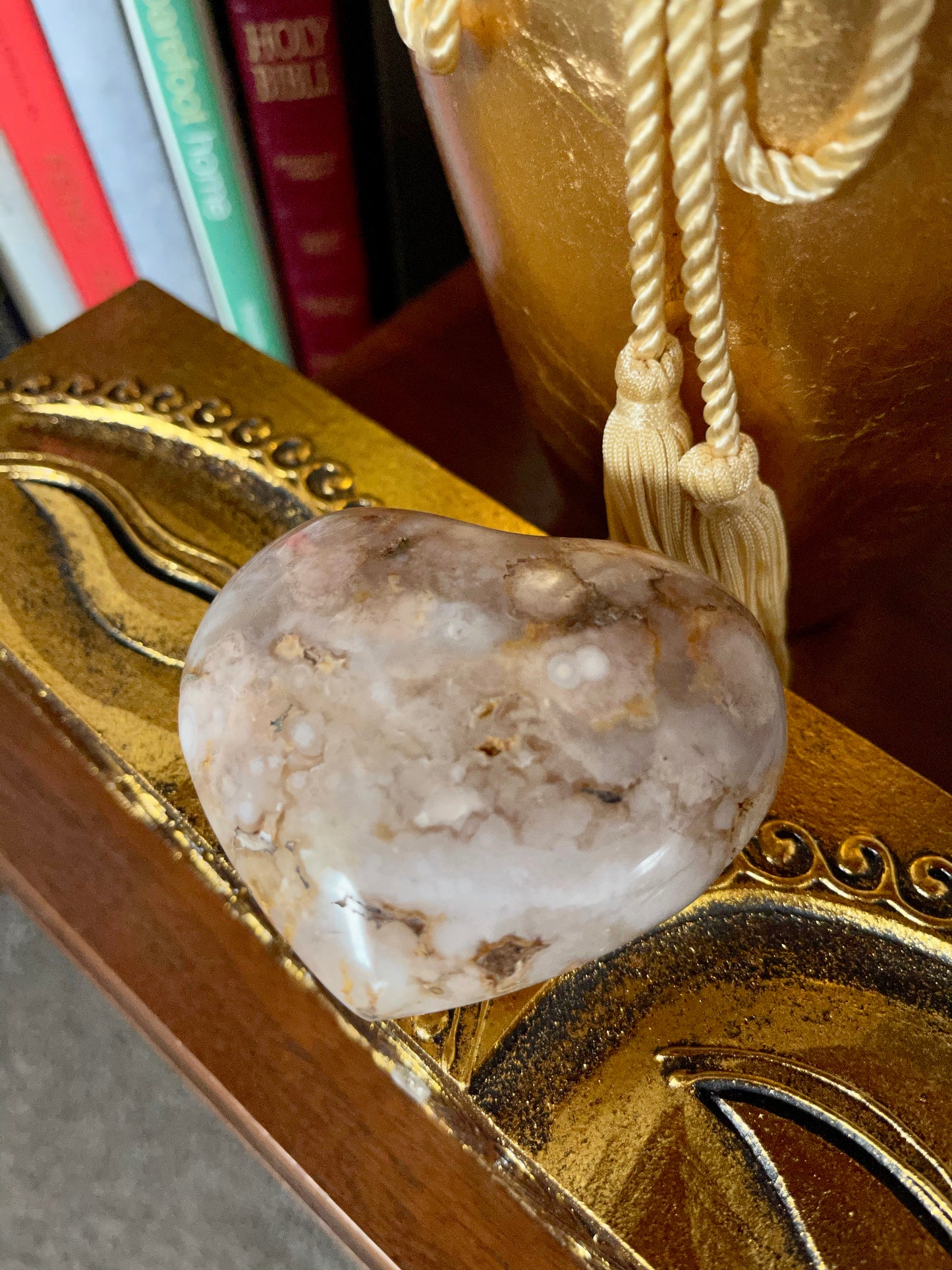 Large Agate Heart, Cherry Blossom Agate, Crystal Magic