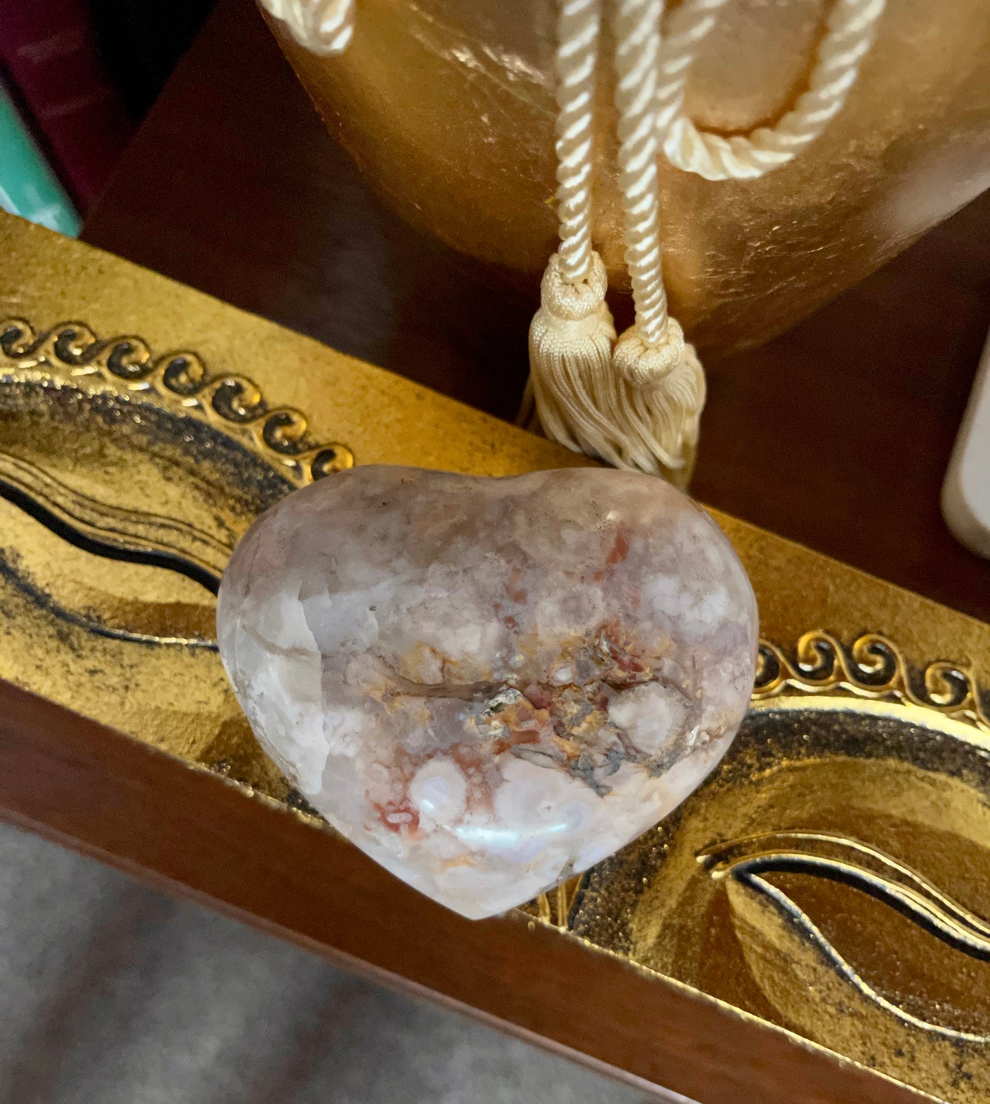 Large Agate Heart, Cherry Blossom Agate, Crystal Magic