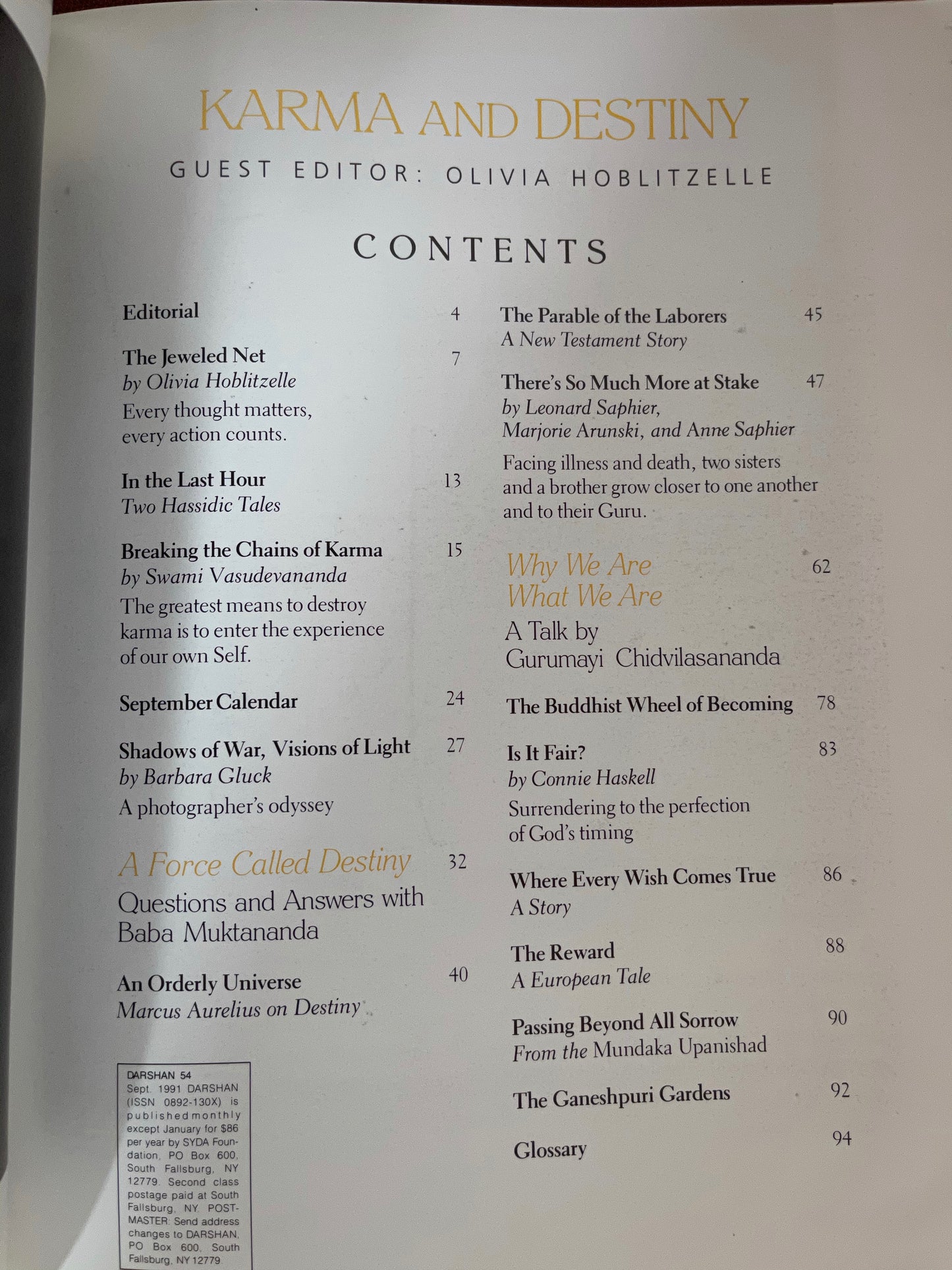 Darshan Magazine, In The Company of The Saints, Karma and Destiny